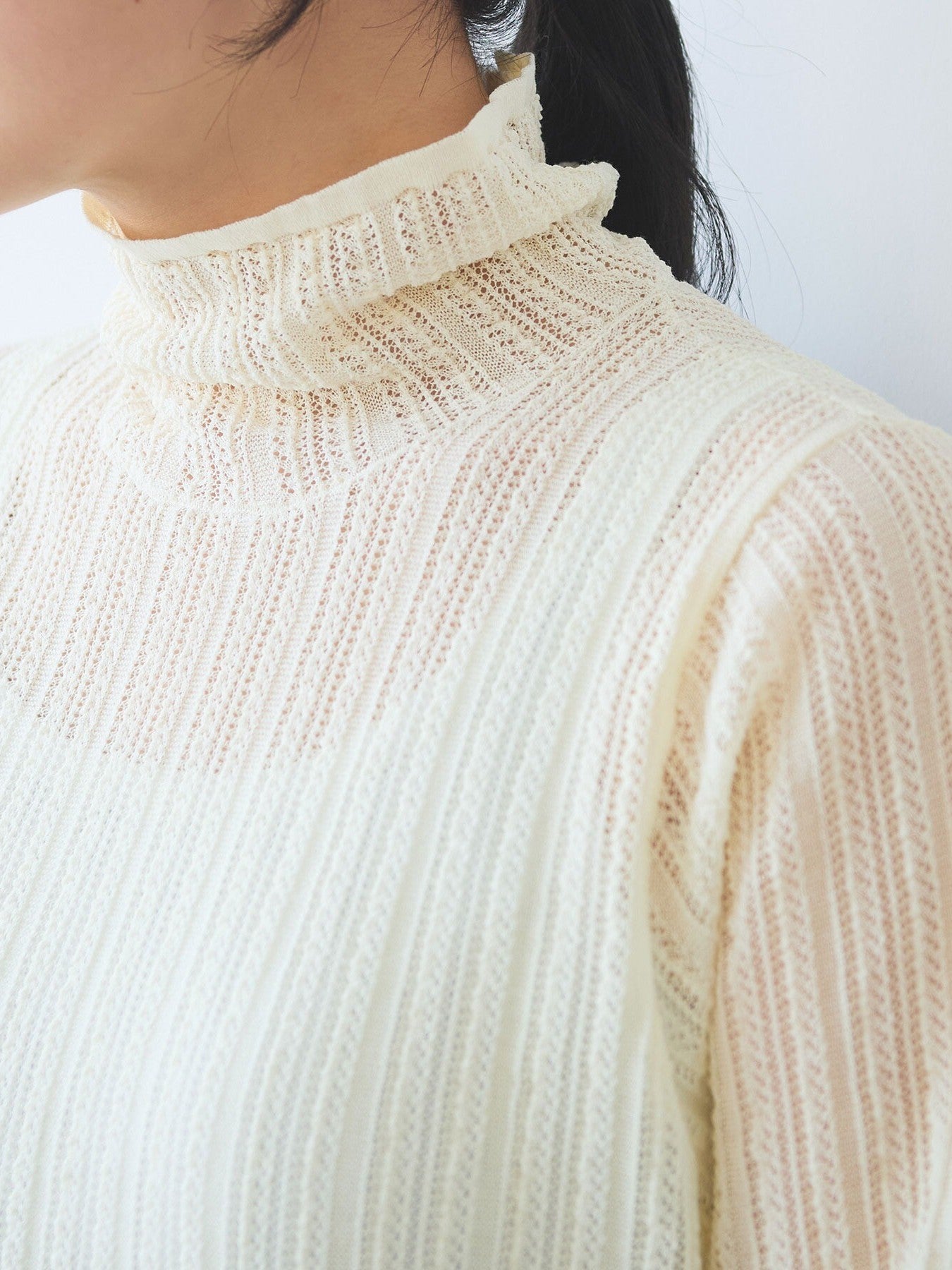 コットン/ナイロン sheer stripes ハイネックニット | yuni