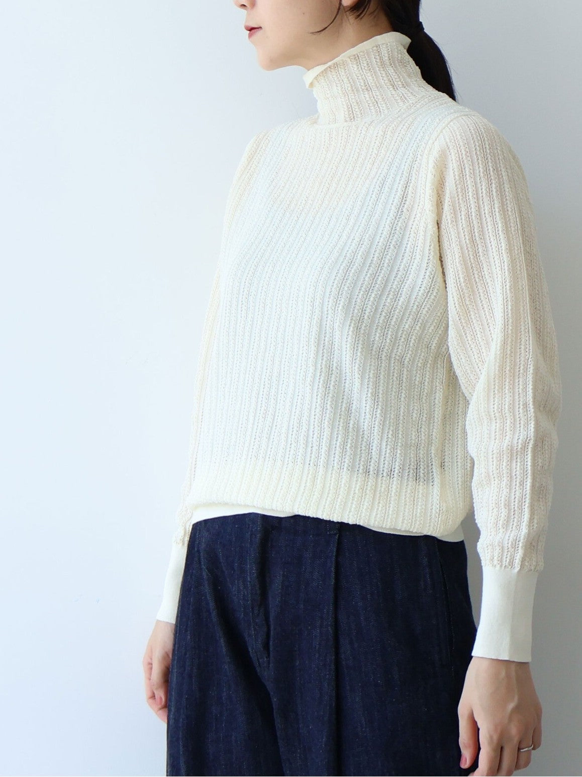 コットン/ナイロン sheer stripes ハイネックニット | yuni