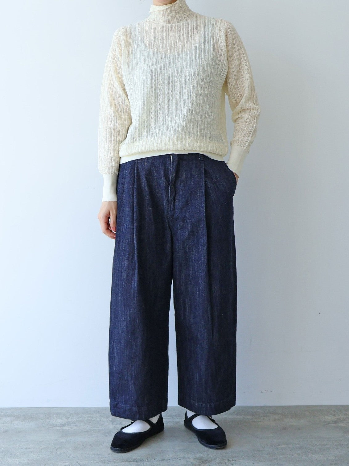 コットン/ナイロン sheer stripes ハイネックニット | yuni