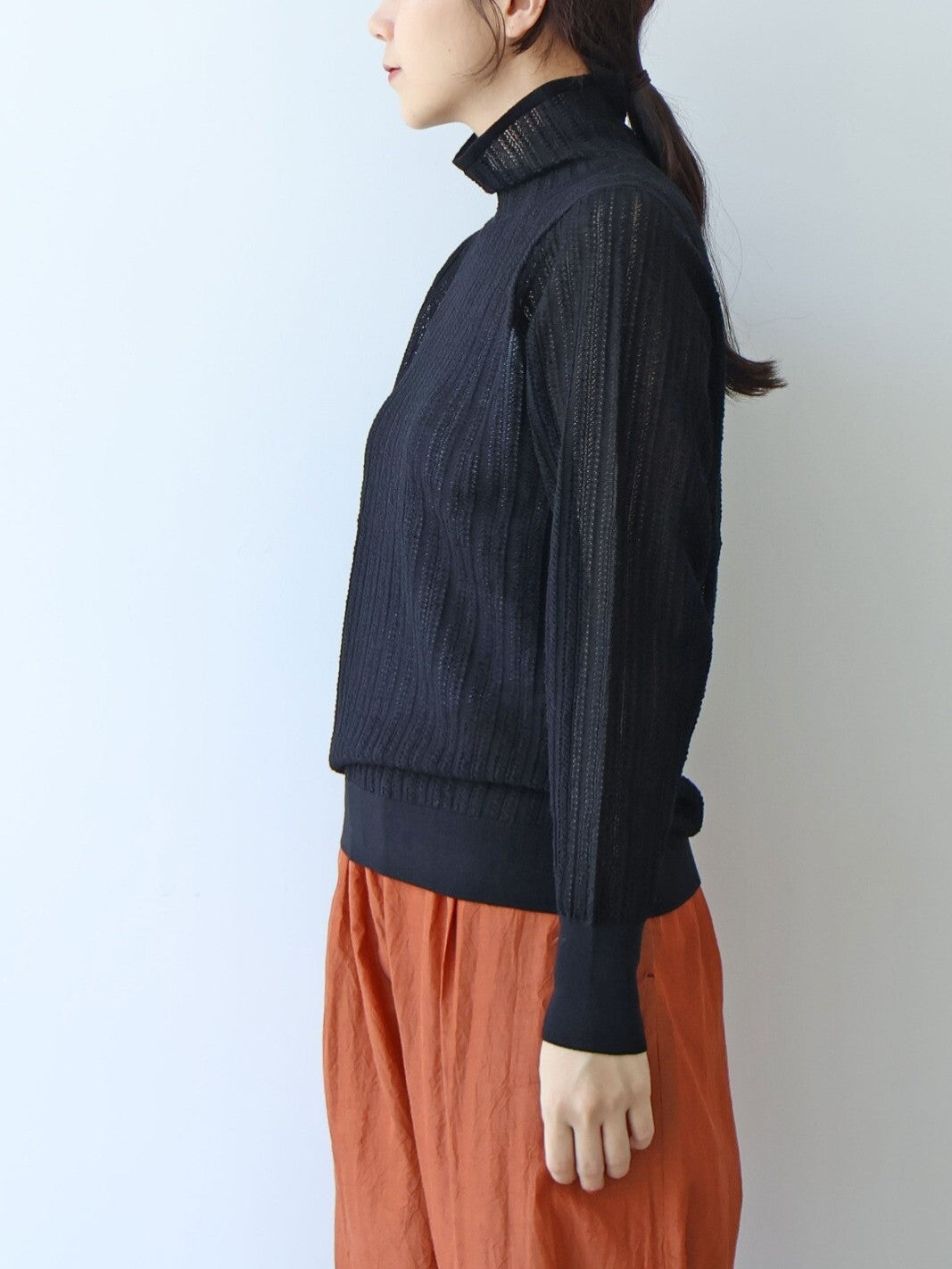 コットン/ナイロン sheer stripes ハイネックニット | yuni