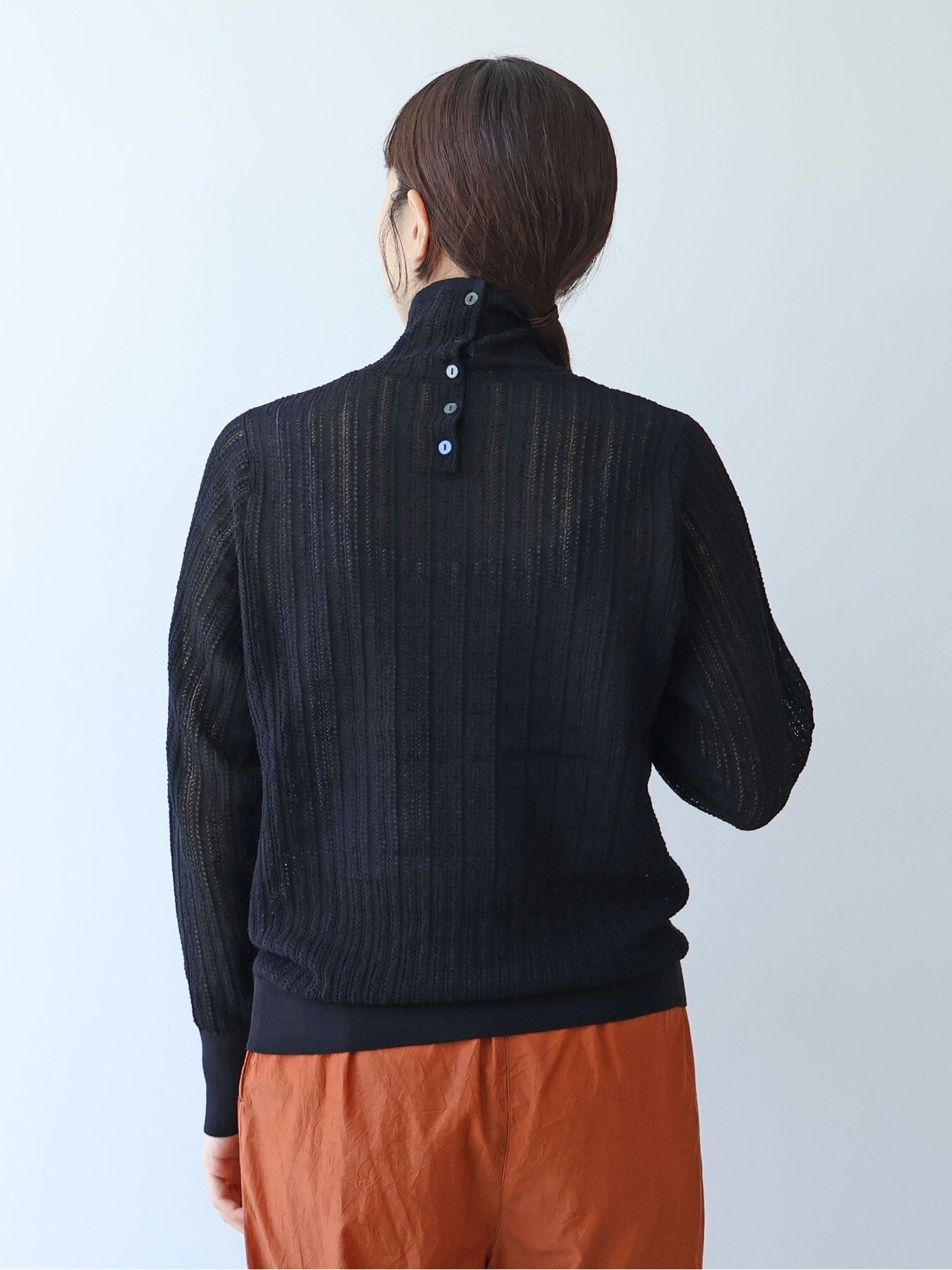 コットン/ナイロン sheer stripes ハイネックニット | yuni
