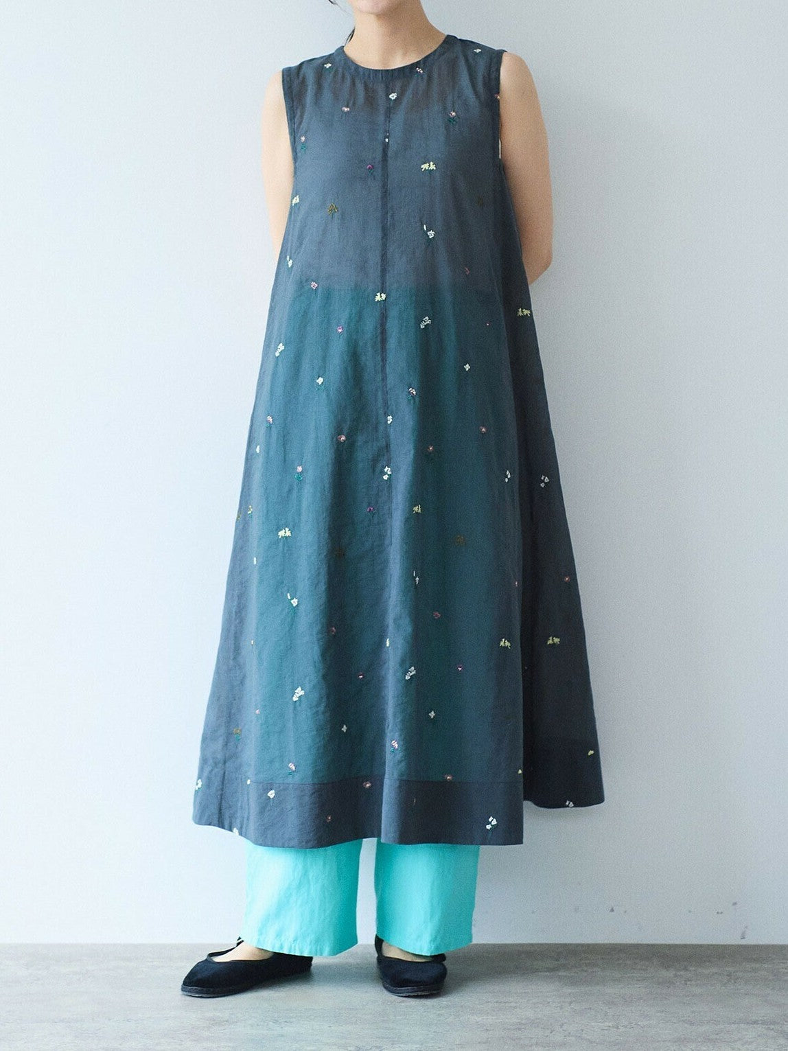 コットン/ナイロン sheer floral刺繍 ワンピース | yuni
