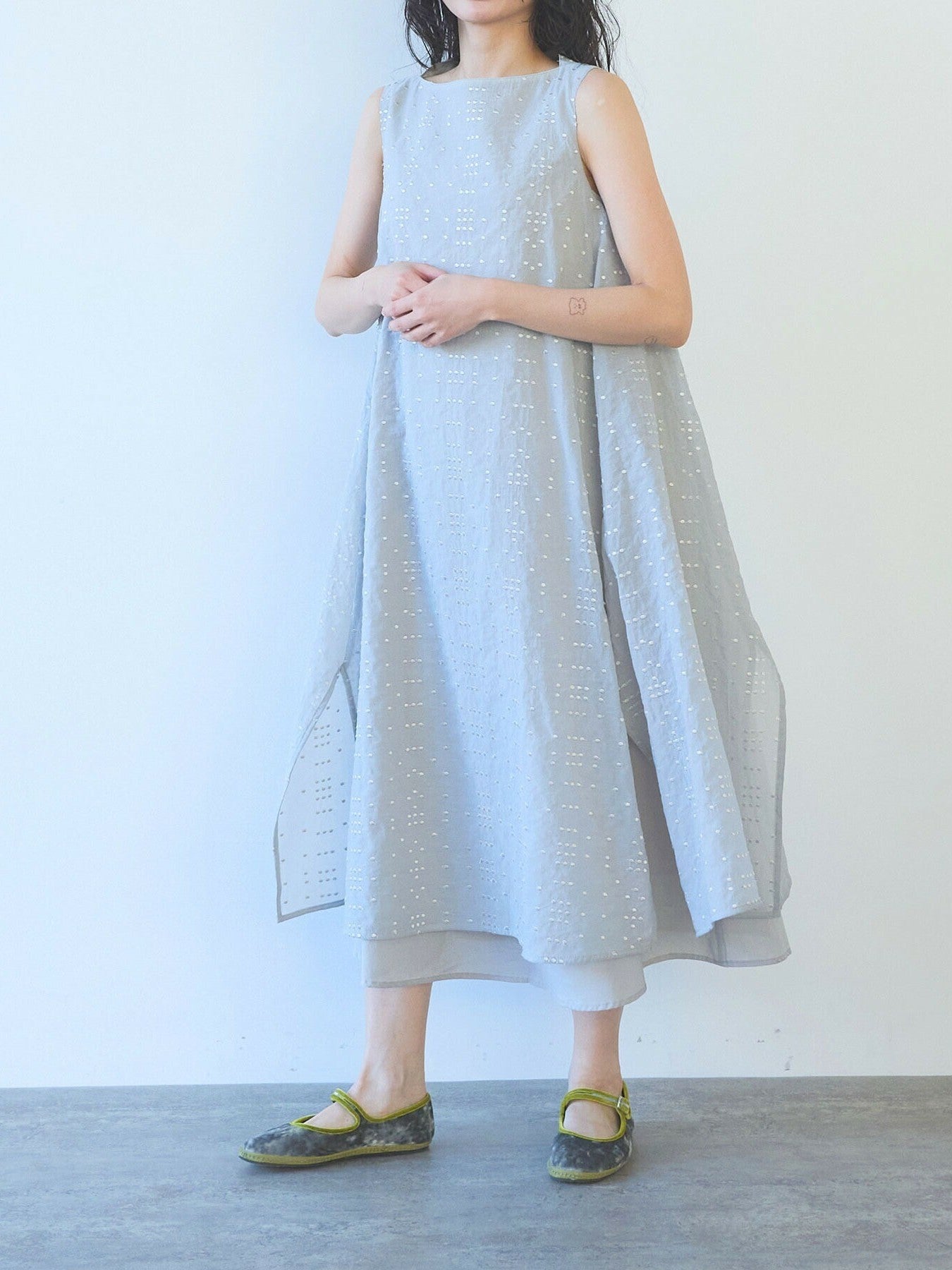 Cotton Nylon sheer memoly dot刺繍 layered ワンピース | yuni
