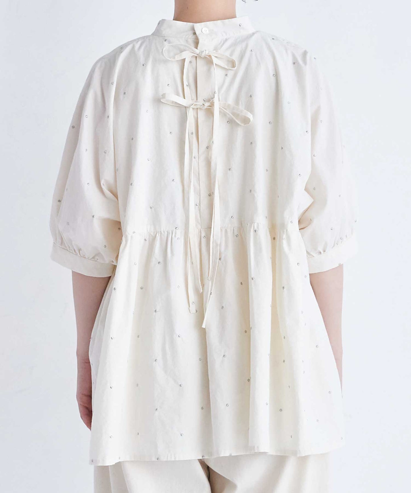 ラメ刺繍DOT ギャザードルマンブラウス | buoybuoy