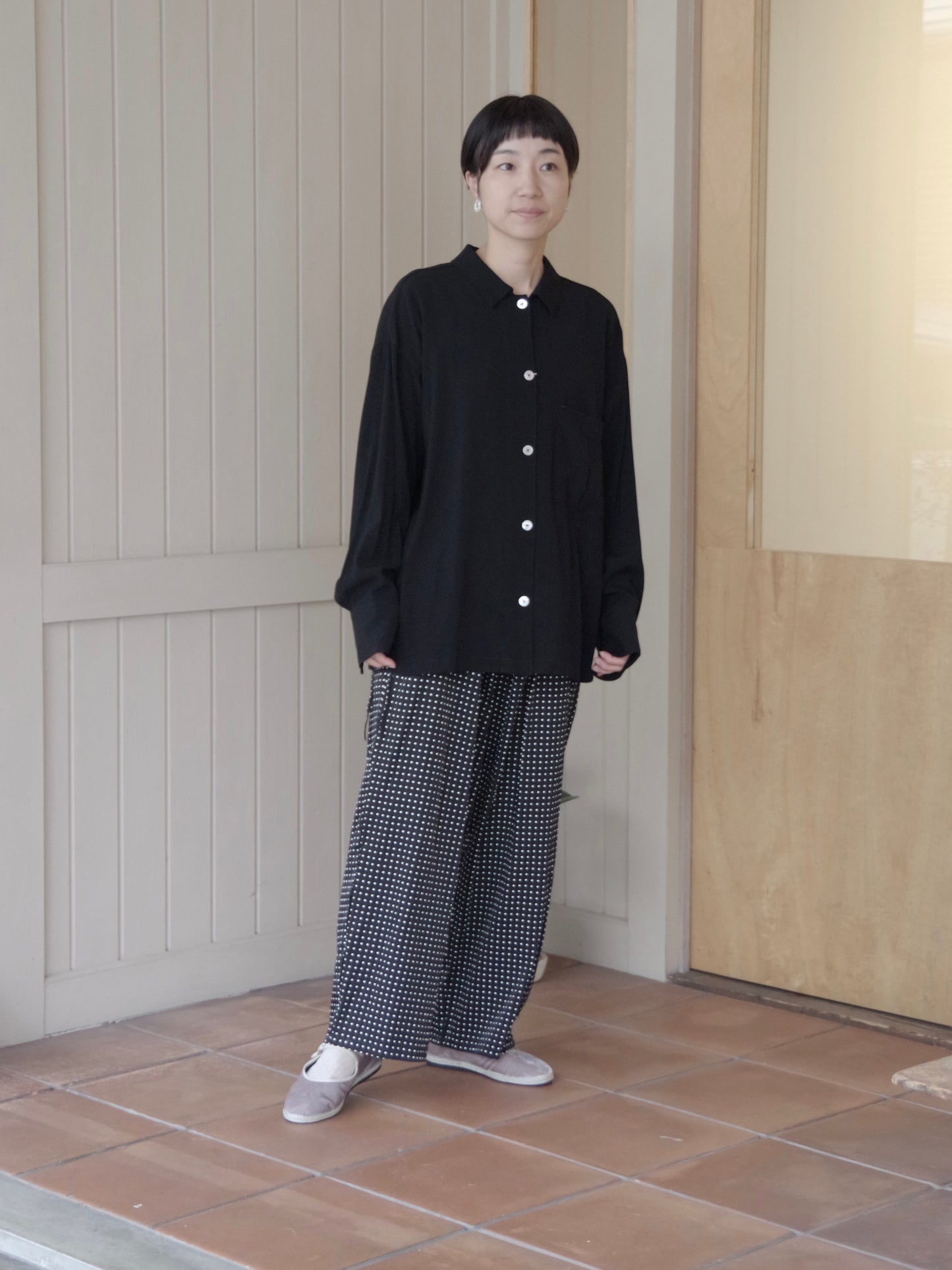 レーヨン/コットン Cu twill dot print drawstrings パンツ | yuni