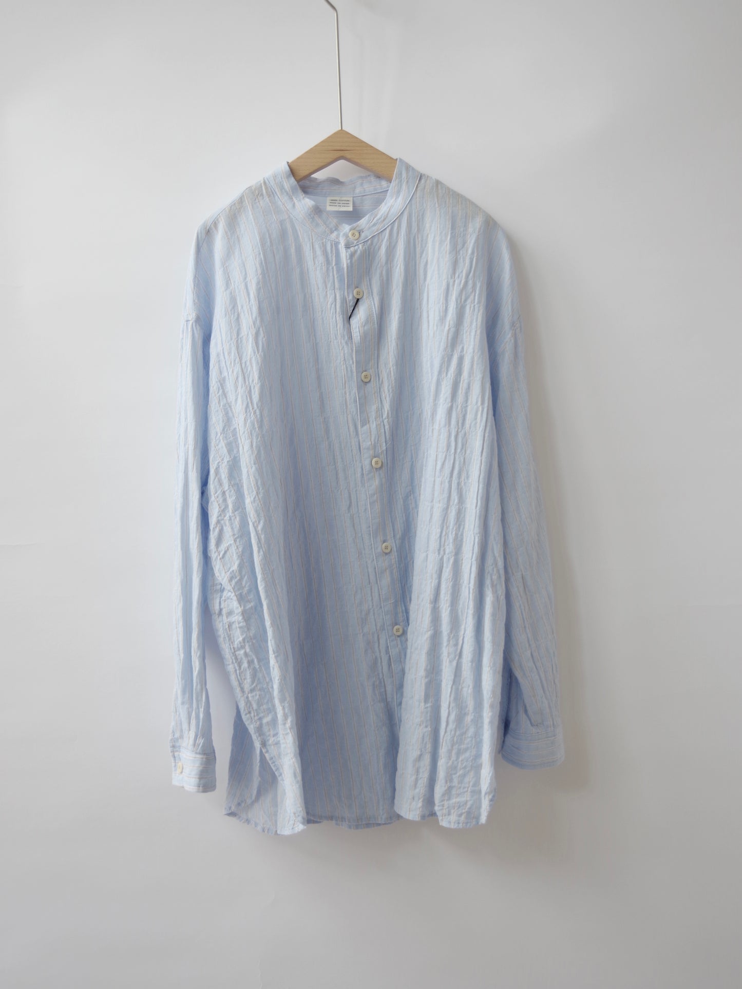 shirring stripe バンドカラーシャツ (2 color) | bulle de savon