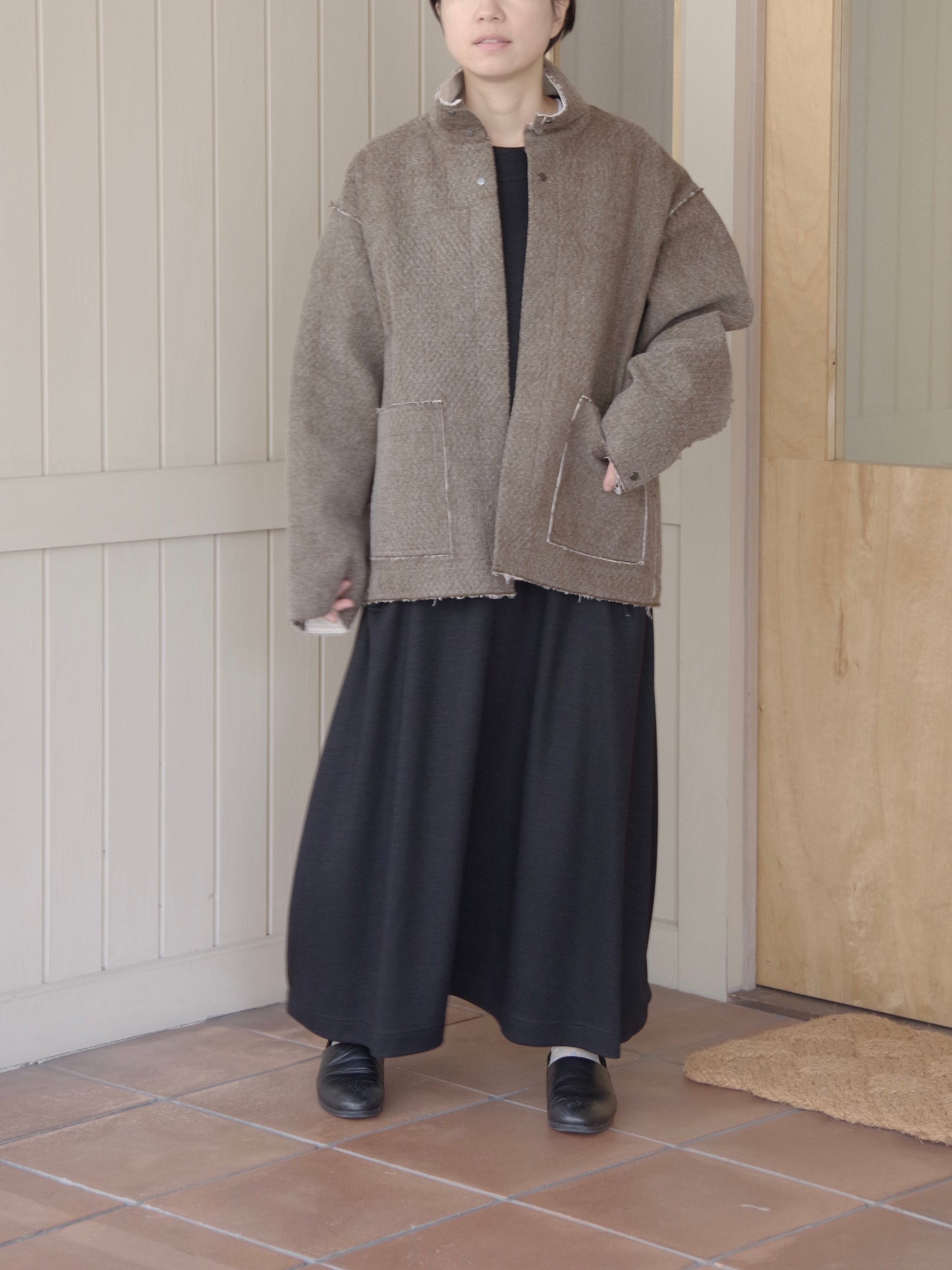 denim / fleece needle punch over jacket | qiri