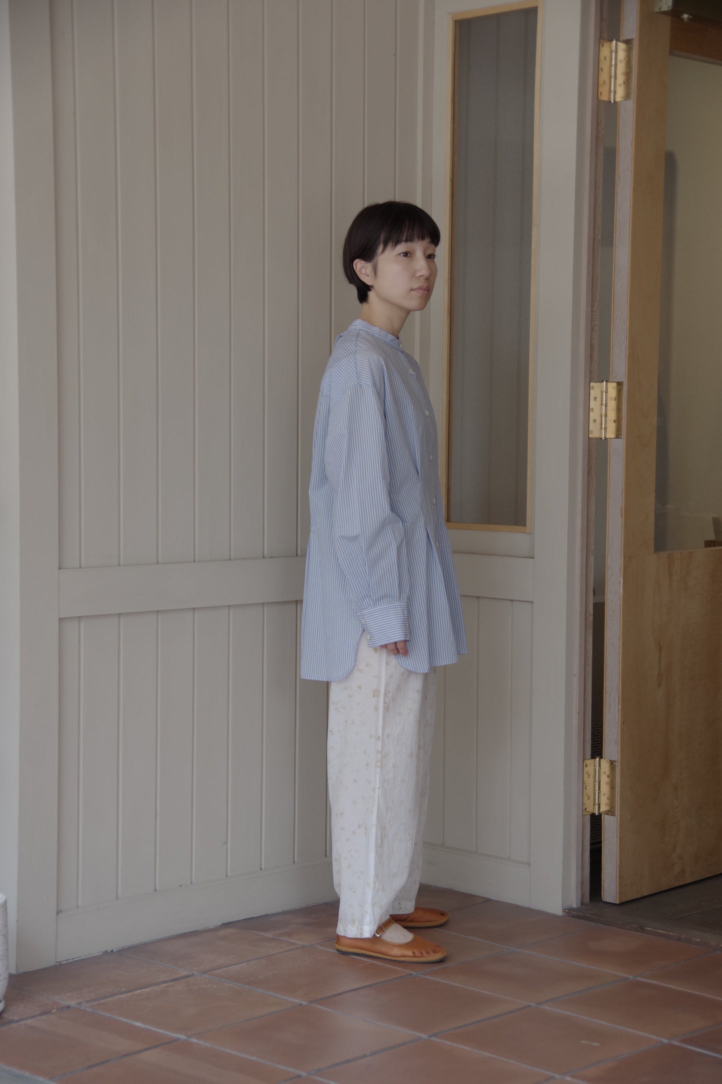 コットンナイロンストライプ タック 2wayシャツ (2 color) | yuni