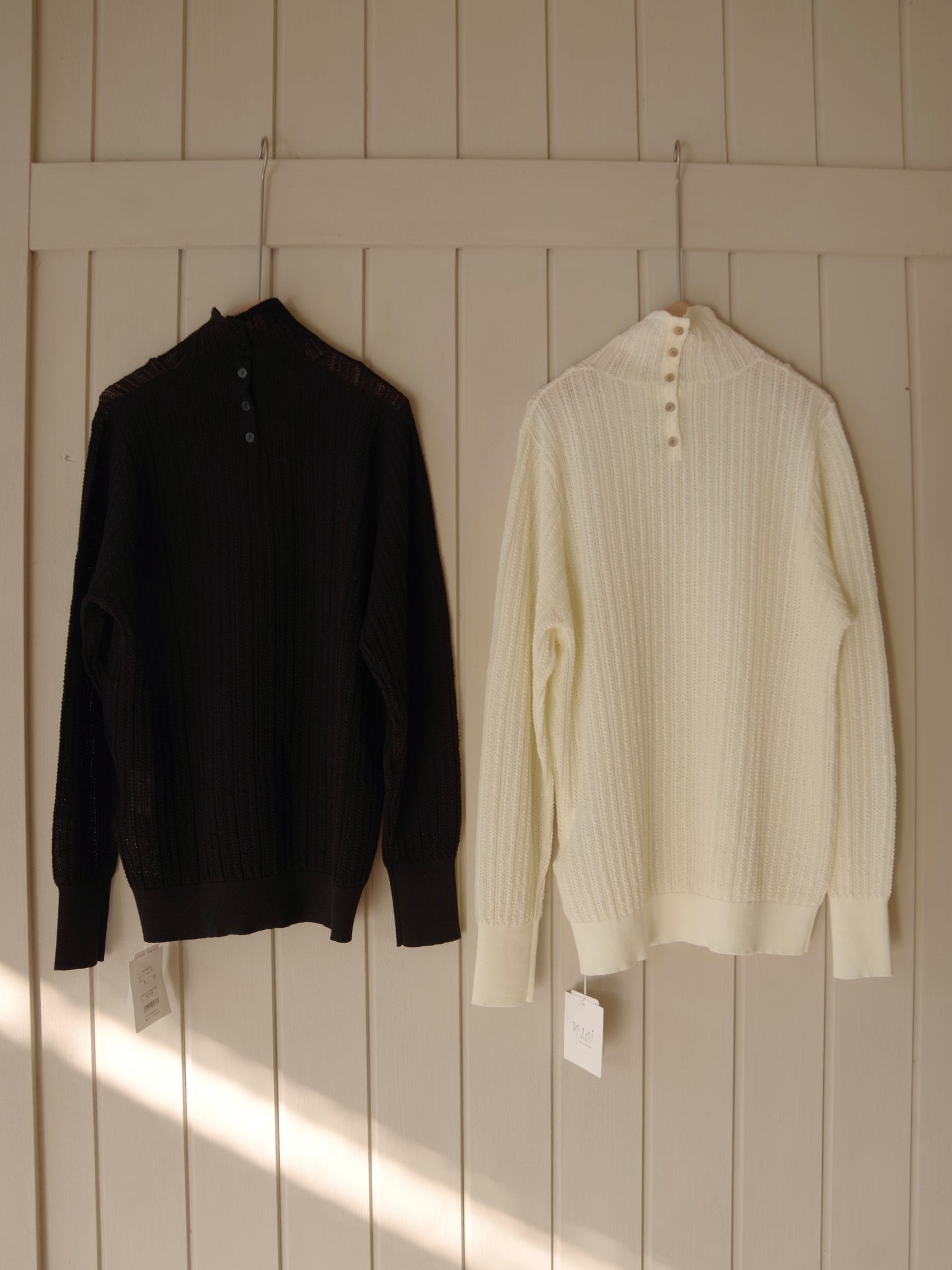 コットン/ナイロン sheer stripes ハイネックニット | yuni
