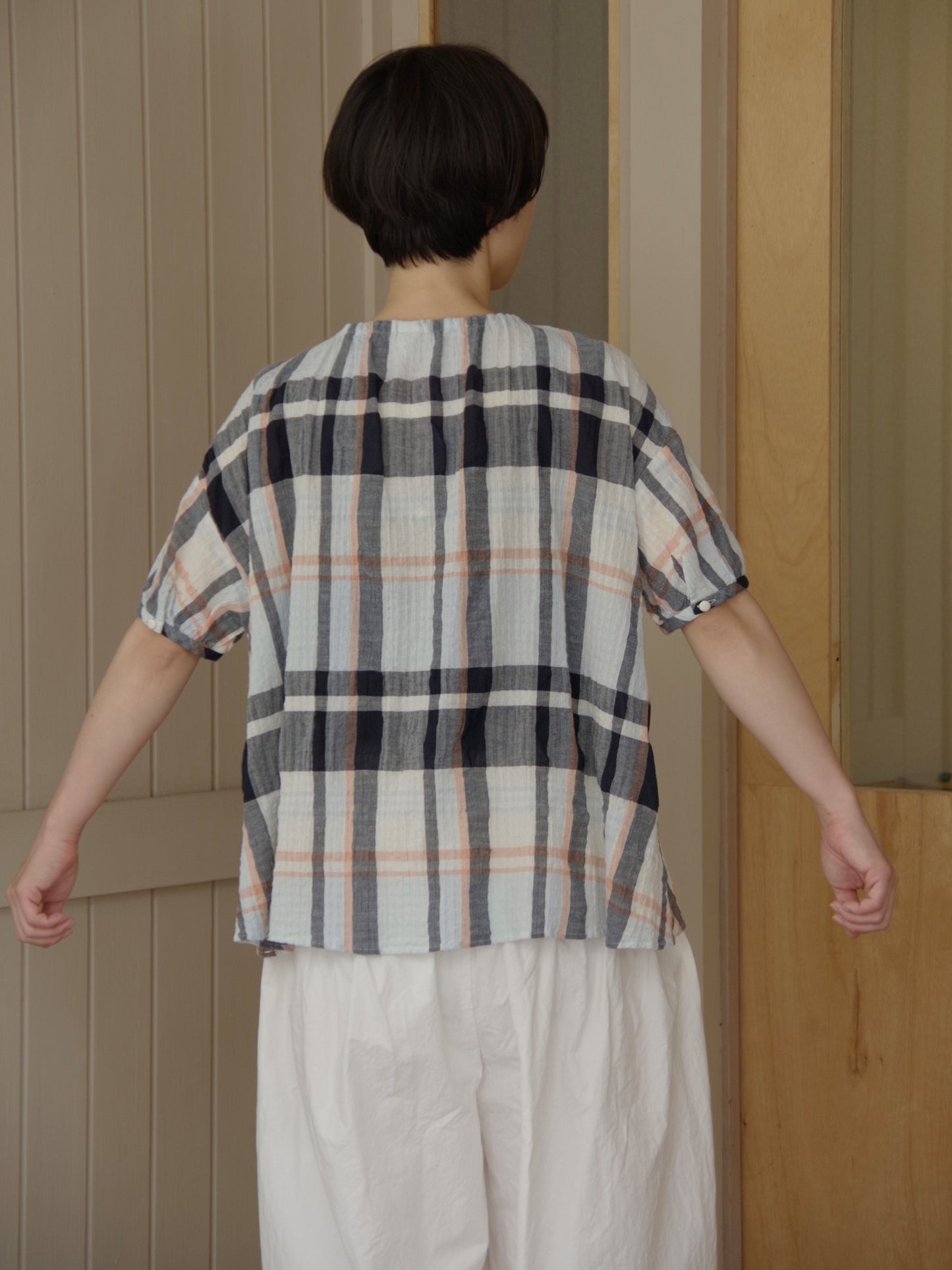 高島ちぢみbig check ふんわりブラウス | l'atelier du savon