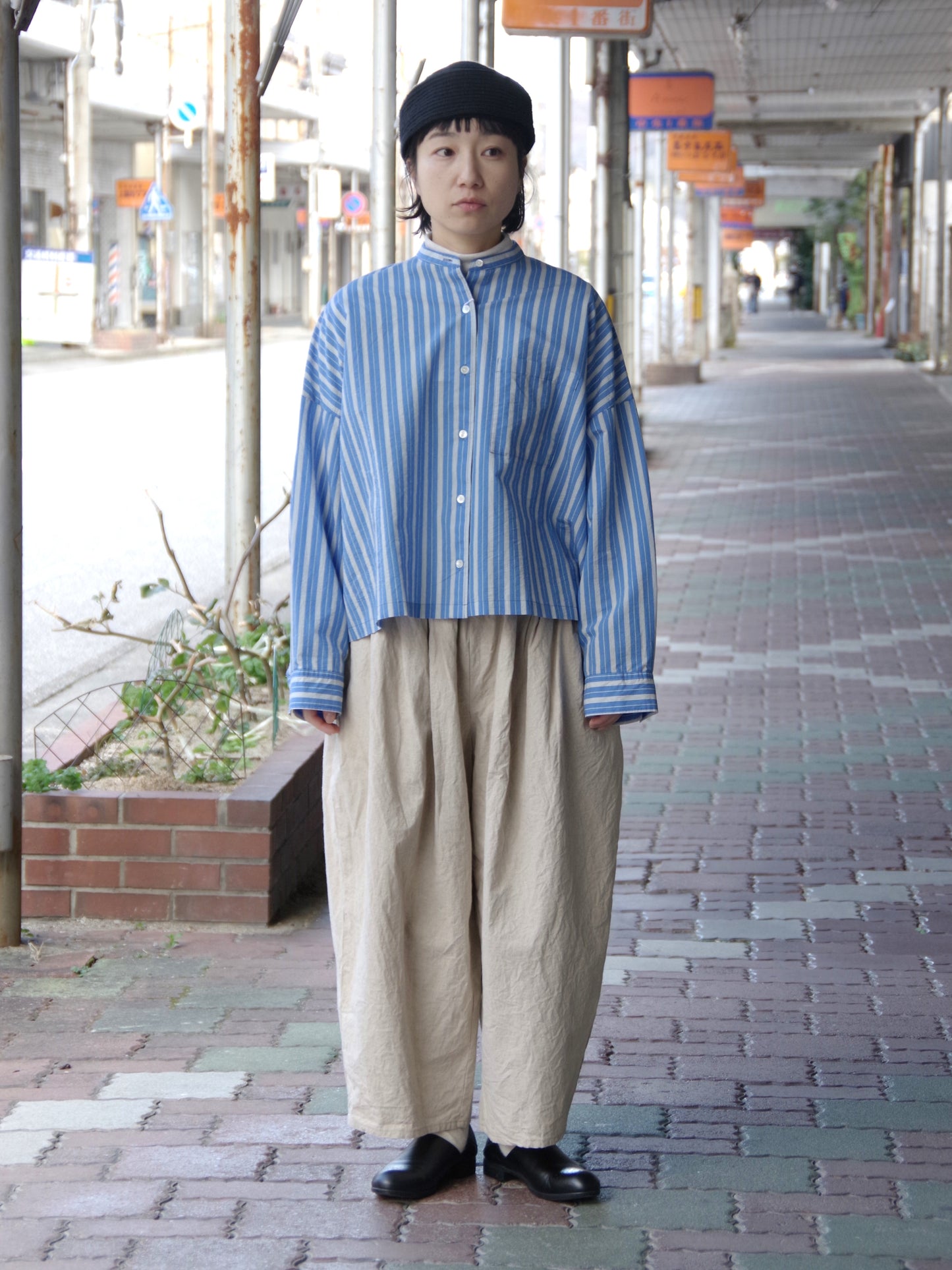 ストライプ ワイドショートシャツ | yuni