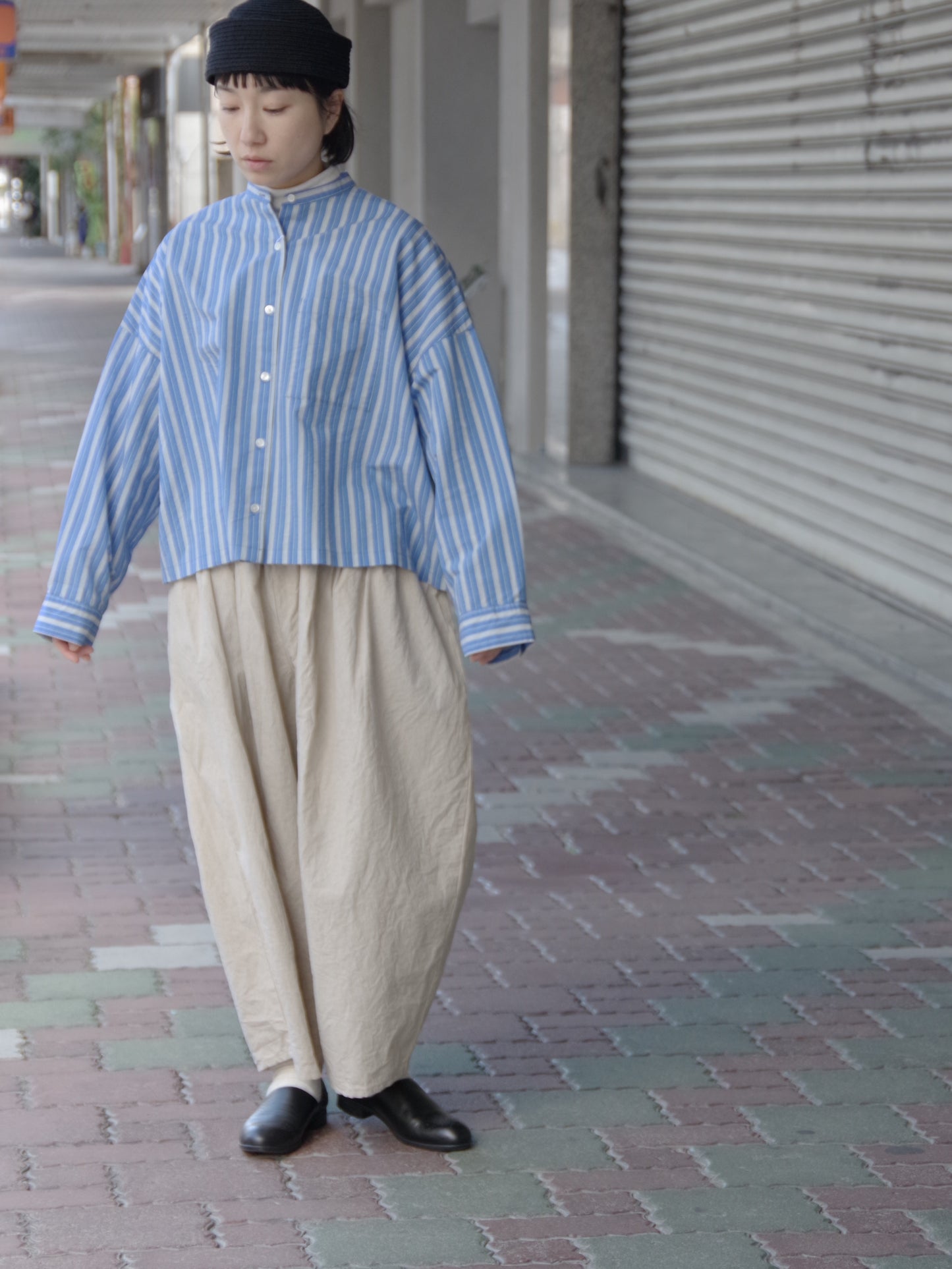ストライプ ワイドショートシャツ | yuni