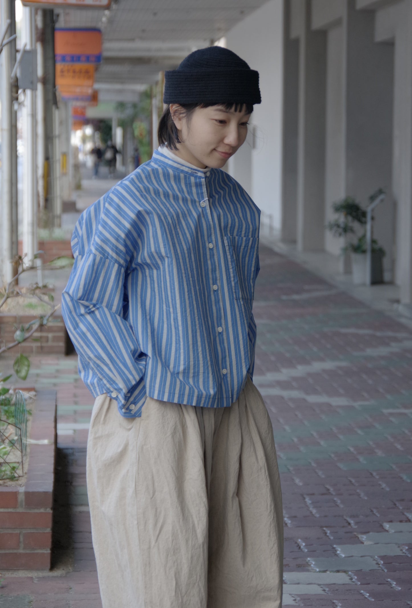 ストライプ ワイドショートシャツ | yuni