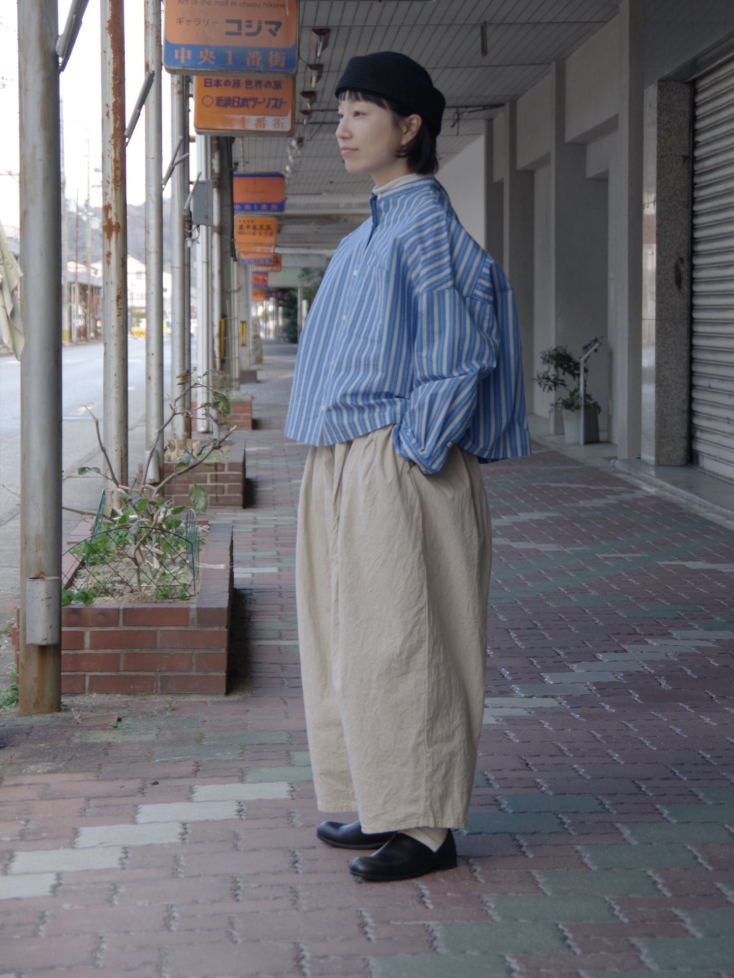 ストライプ ワイドショートシャツ | yuni