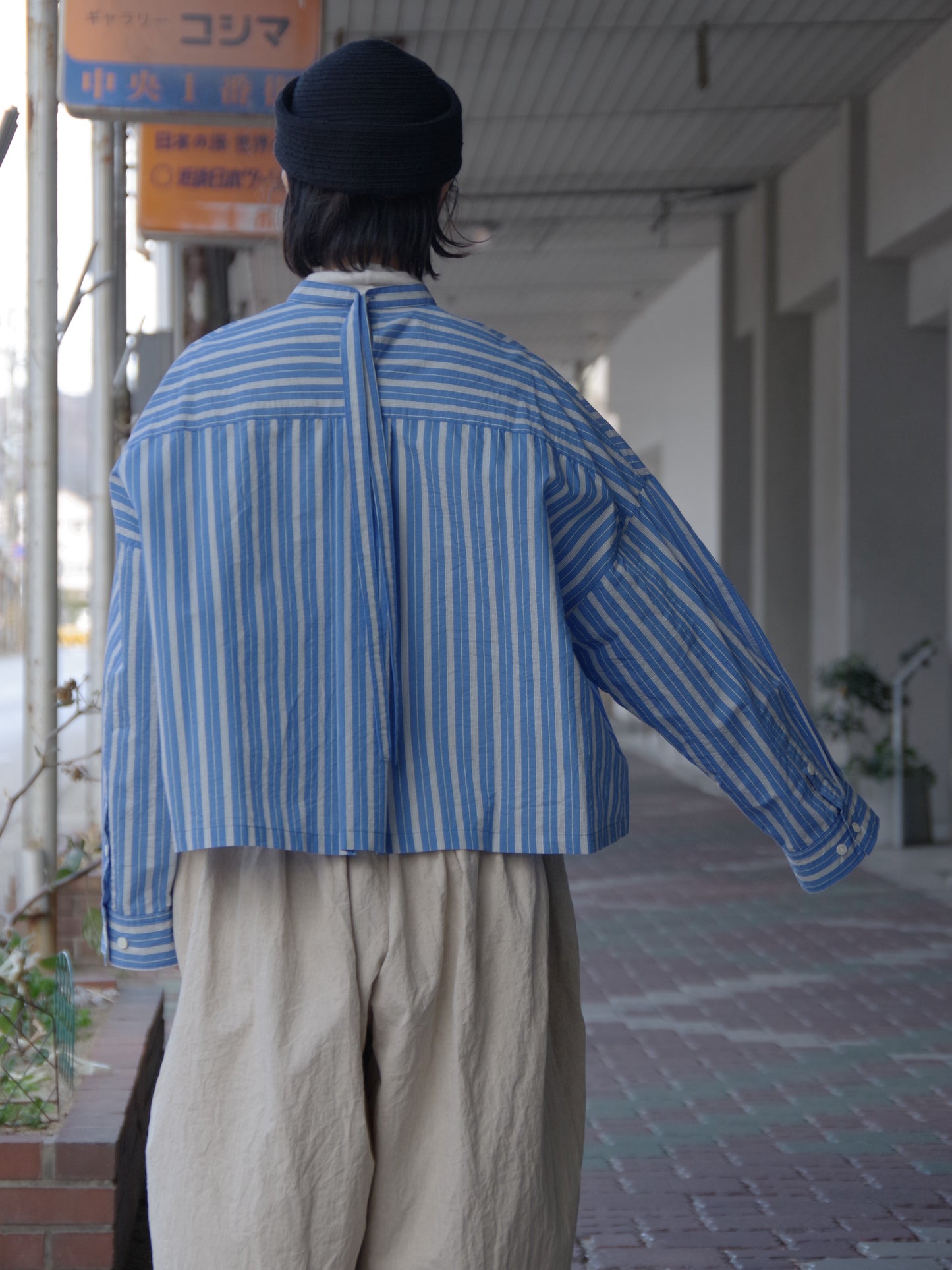 ストライプ ワイドショートシャツ | yuni