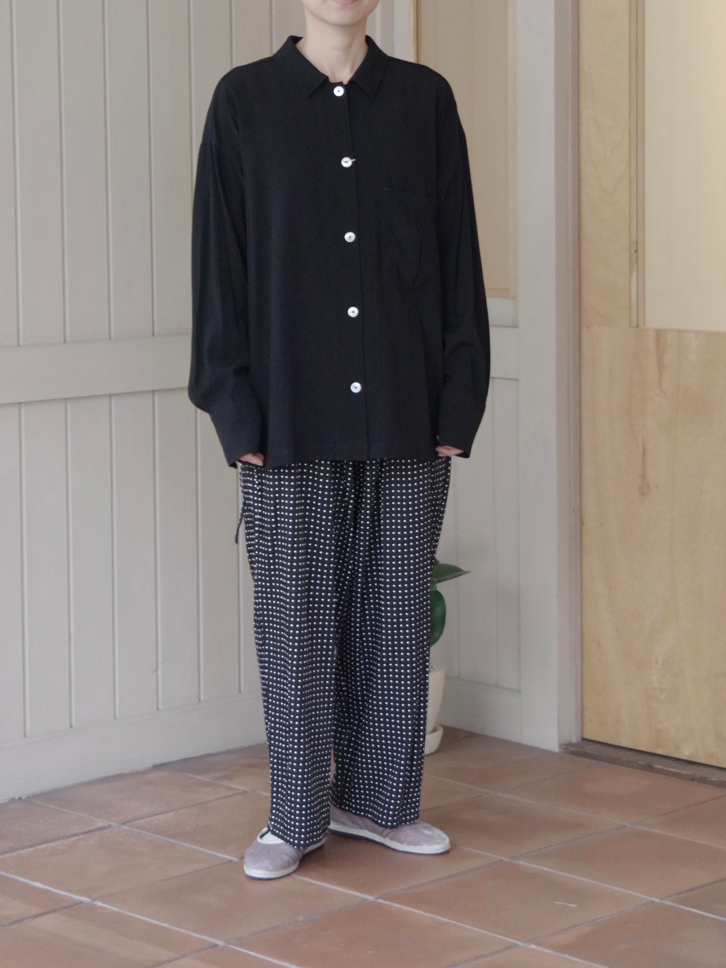 レーヨン/コットン Cu twill dot print drawstrings パンツ | yuni