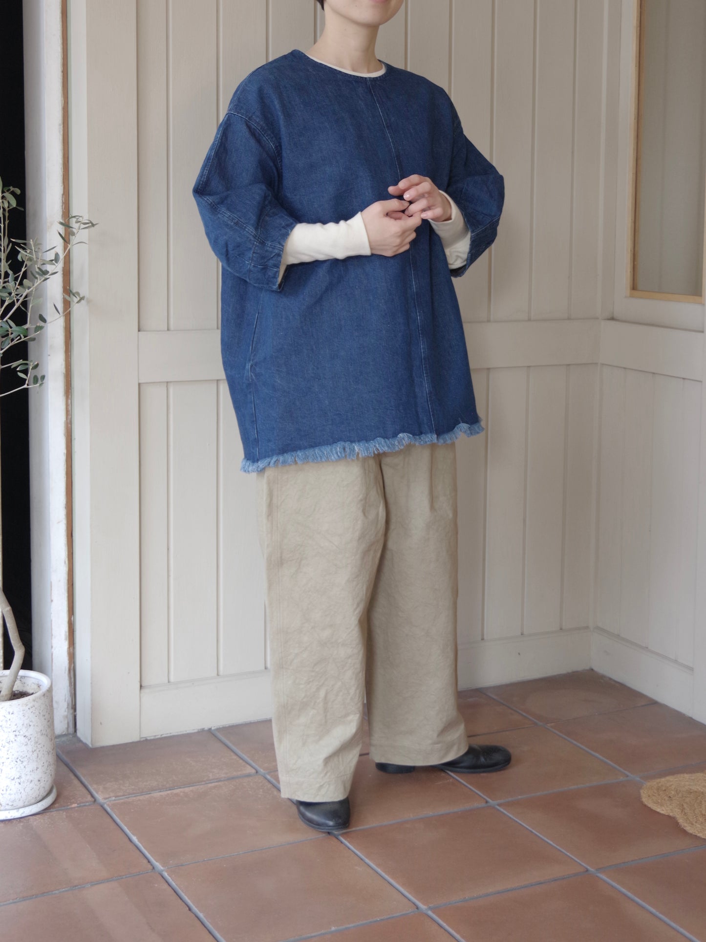 コットンリネン DENIM SMOCK ブラウス
