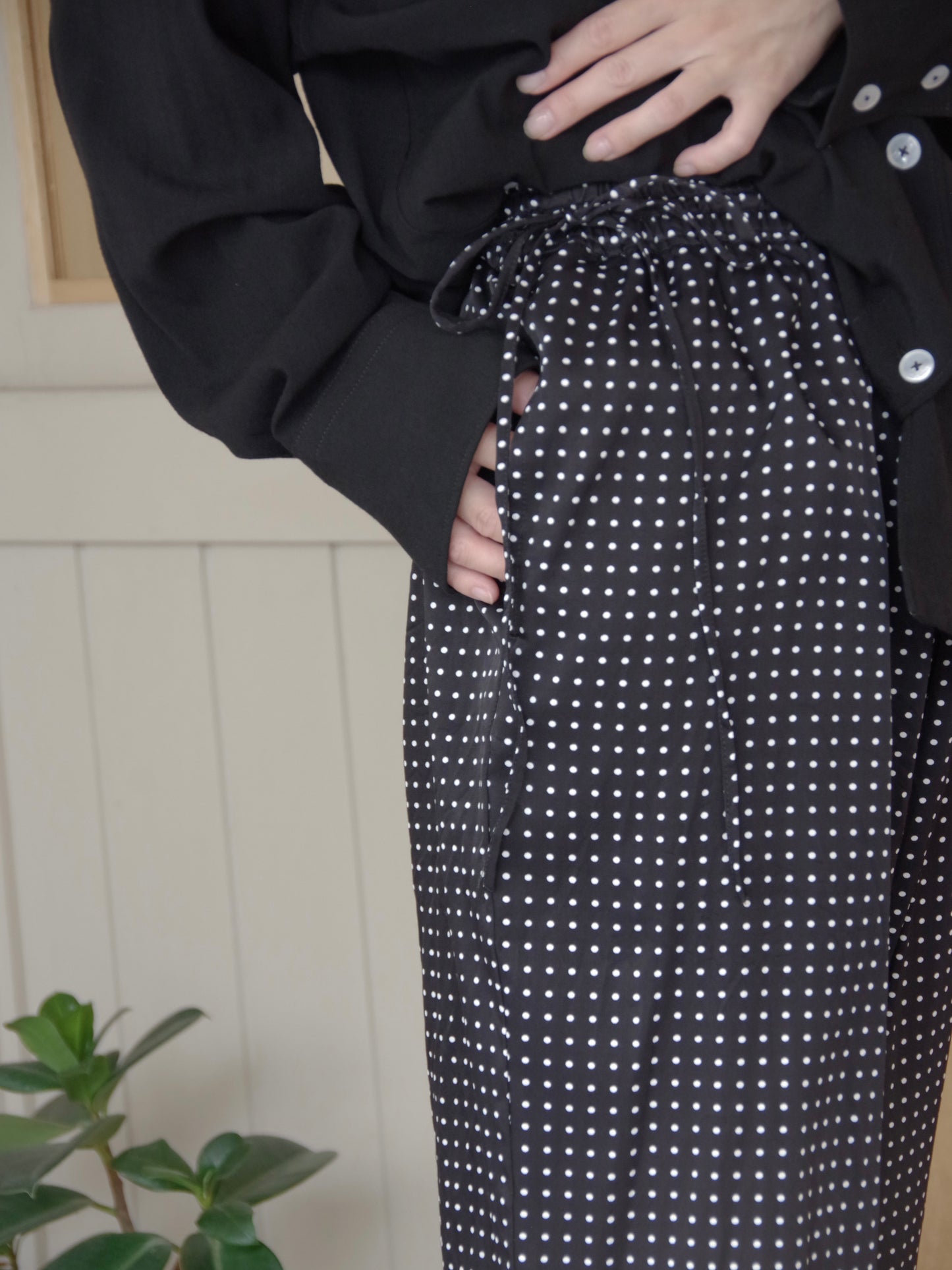 レーヨン/コットン Cu twill dot print drawstrings パンツ | yuni