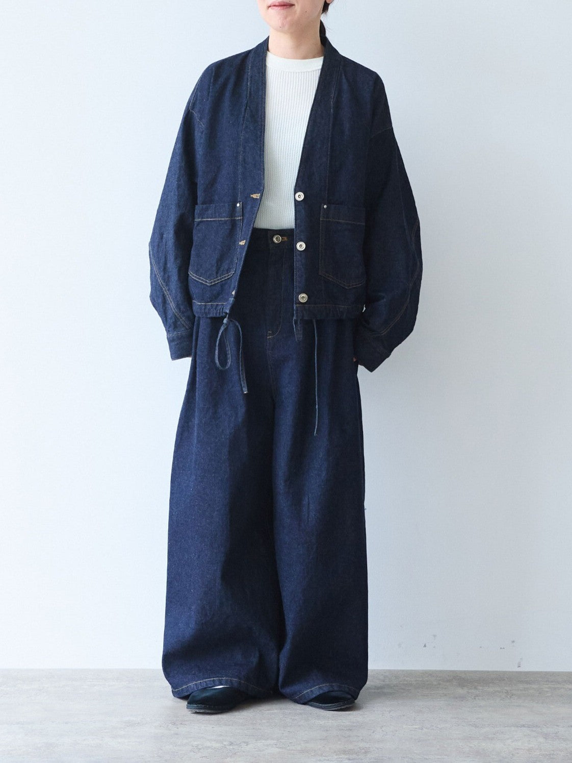 Cotton 11oz denim no collar cocoon ブルゾン | yuni