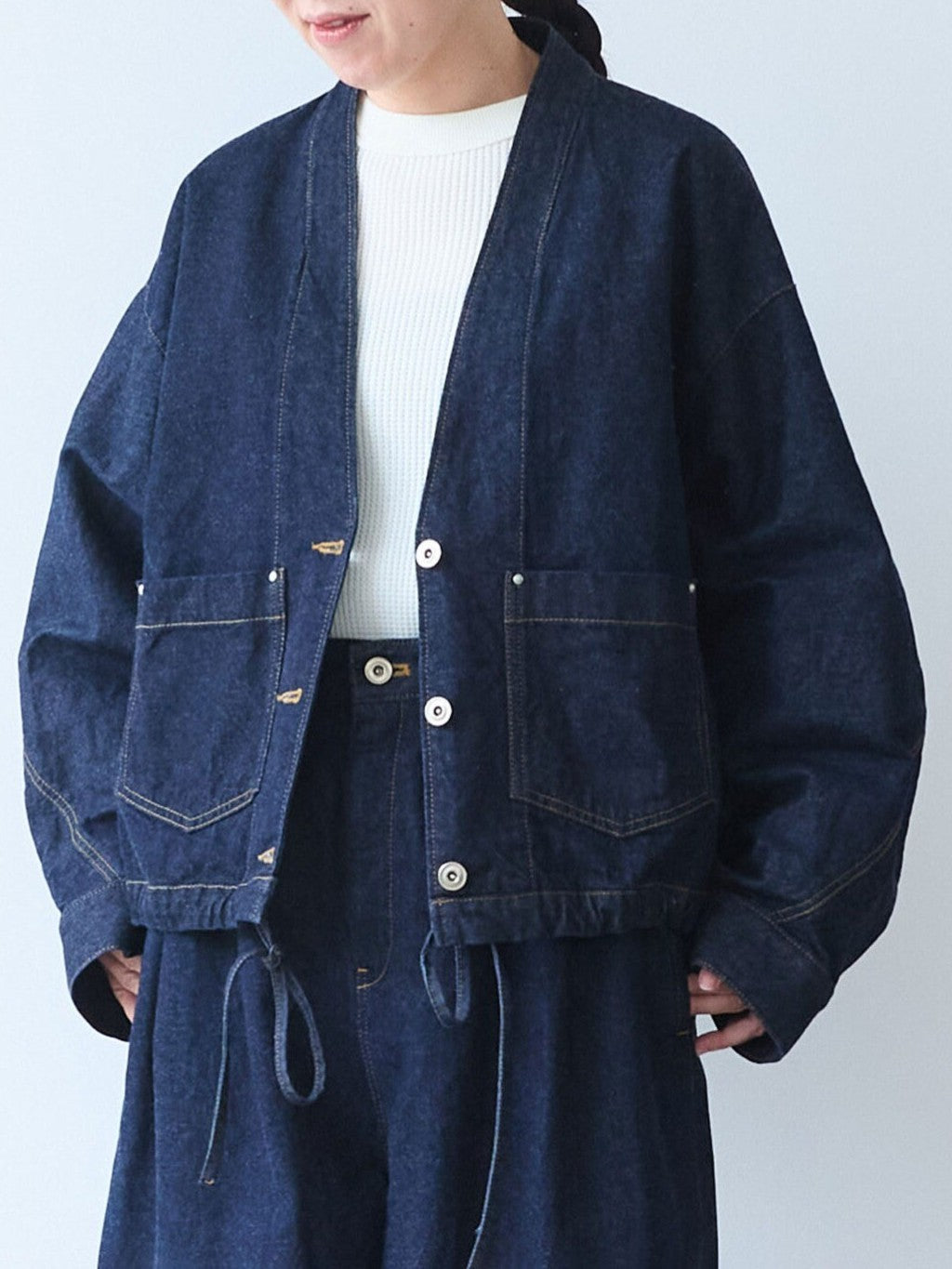 Cotton 11oz denim no collar cocoon ブルゾン | yuni