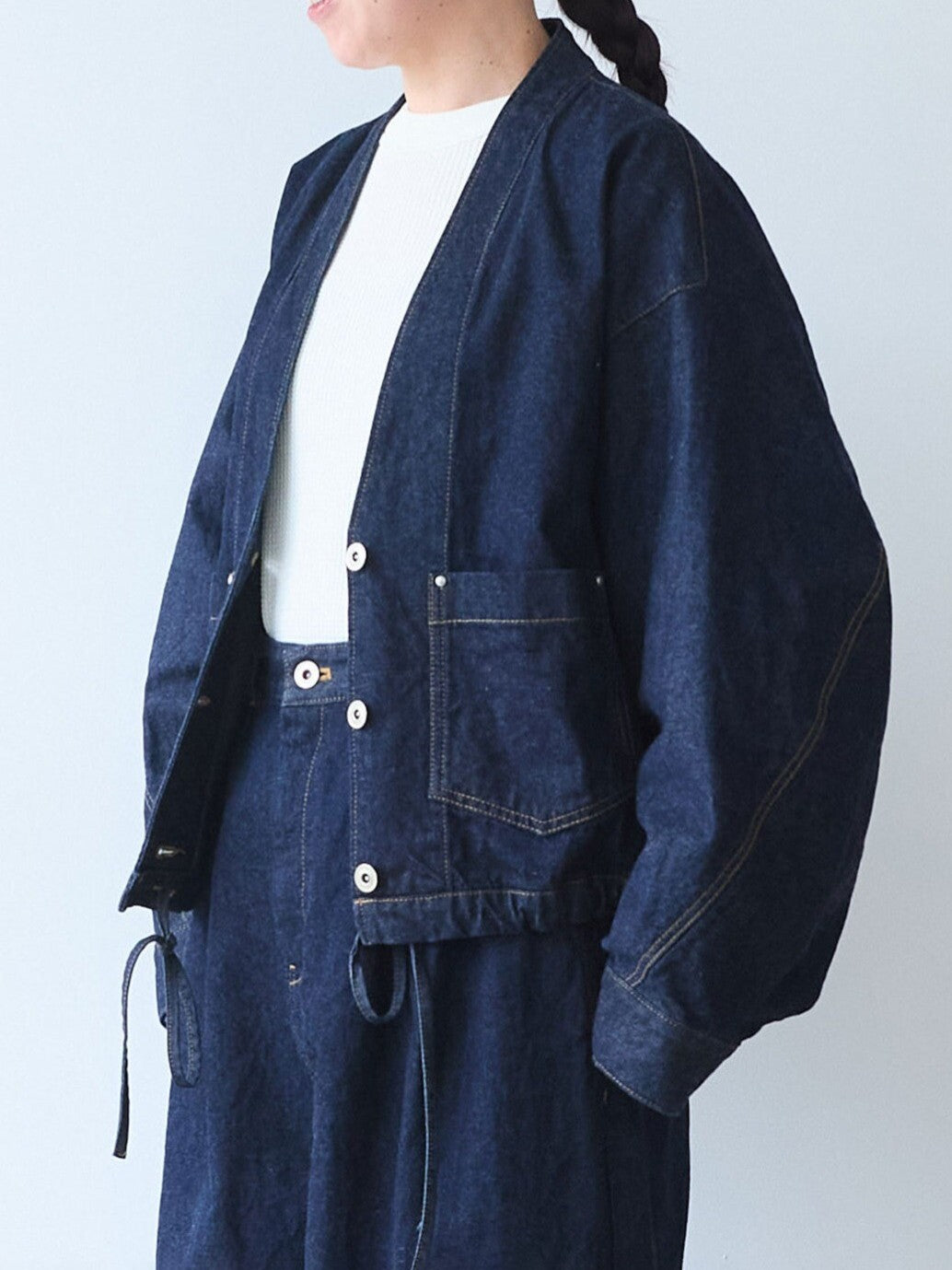 Cotton 11oz denim no collar cocoon ブルゾン | yuni
