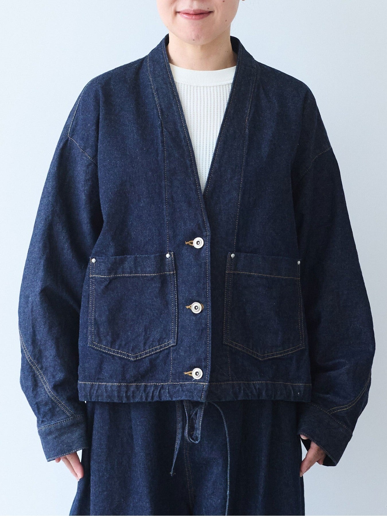 Cotton 11oz denim no collar cocoon ブルゾン | yuni