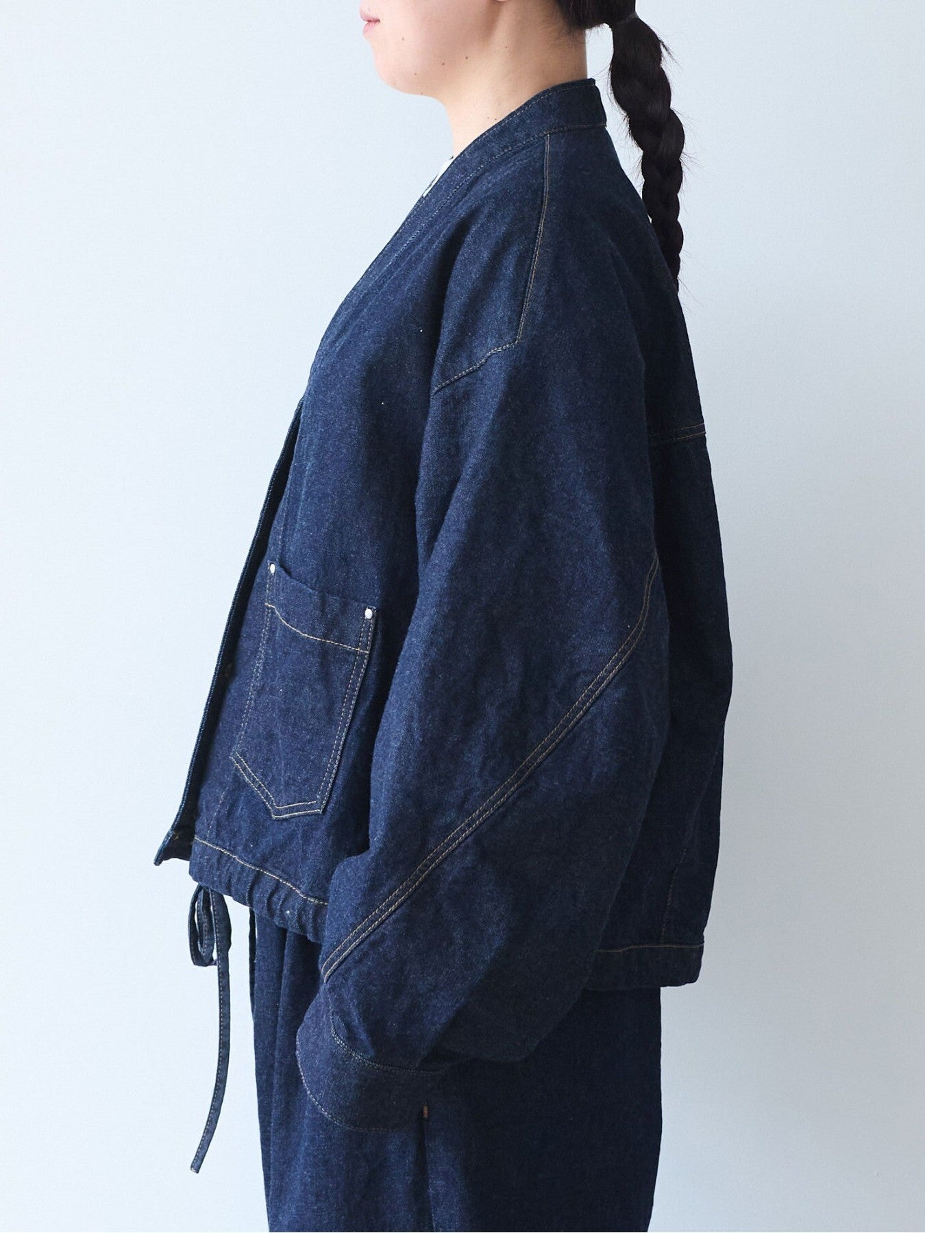 Cotton 11oz denim no collar cocoon ブルゾン | yuni
