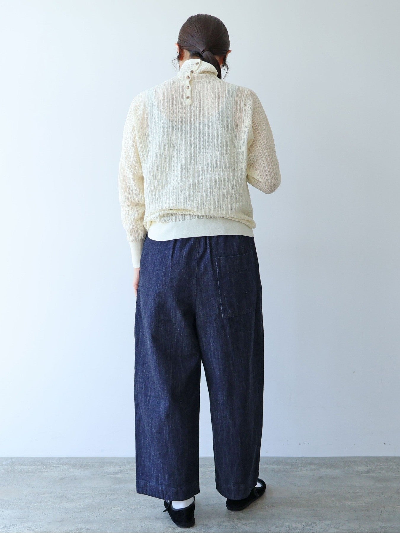 コットン/ナイロン sheer stripes ハイネックニット | yuni