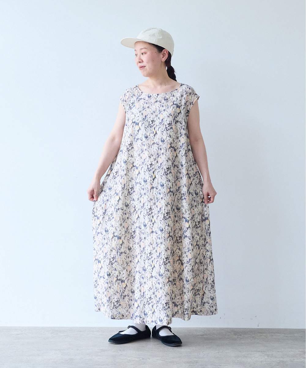 Cotton Nylon painting flower print ワンピース | yuni