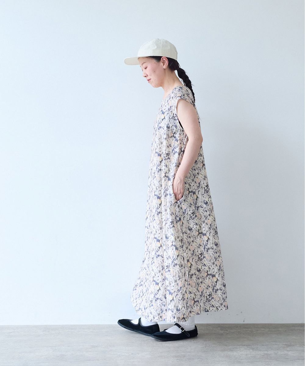 Cotton Nylon painting flower print ワンピース | yuni