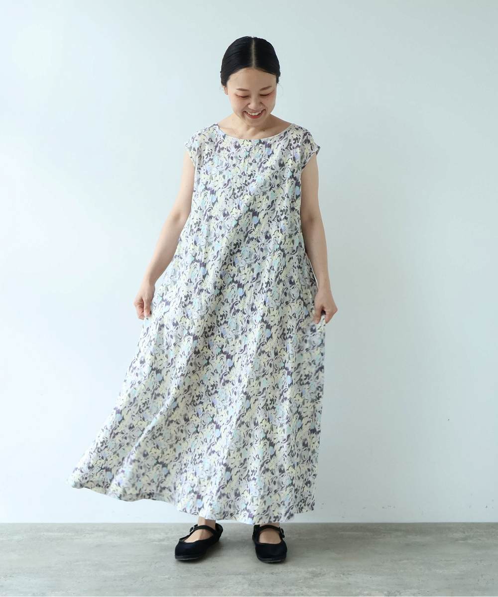 Cotton Nylon painting flower print ワンピース | yuni