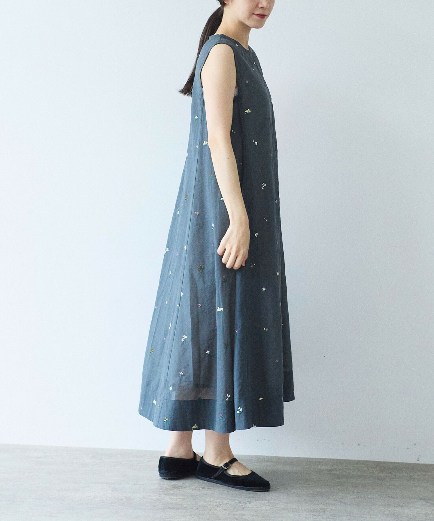 コットン/ナイロン sheer floral刺繍 ワンピース | yuni