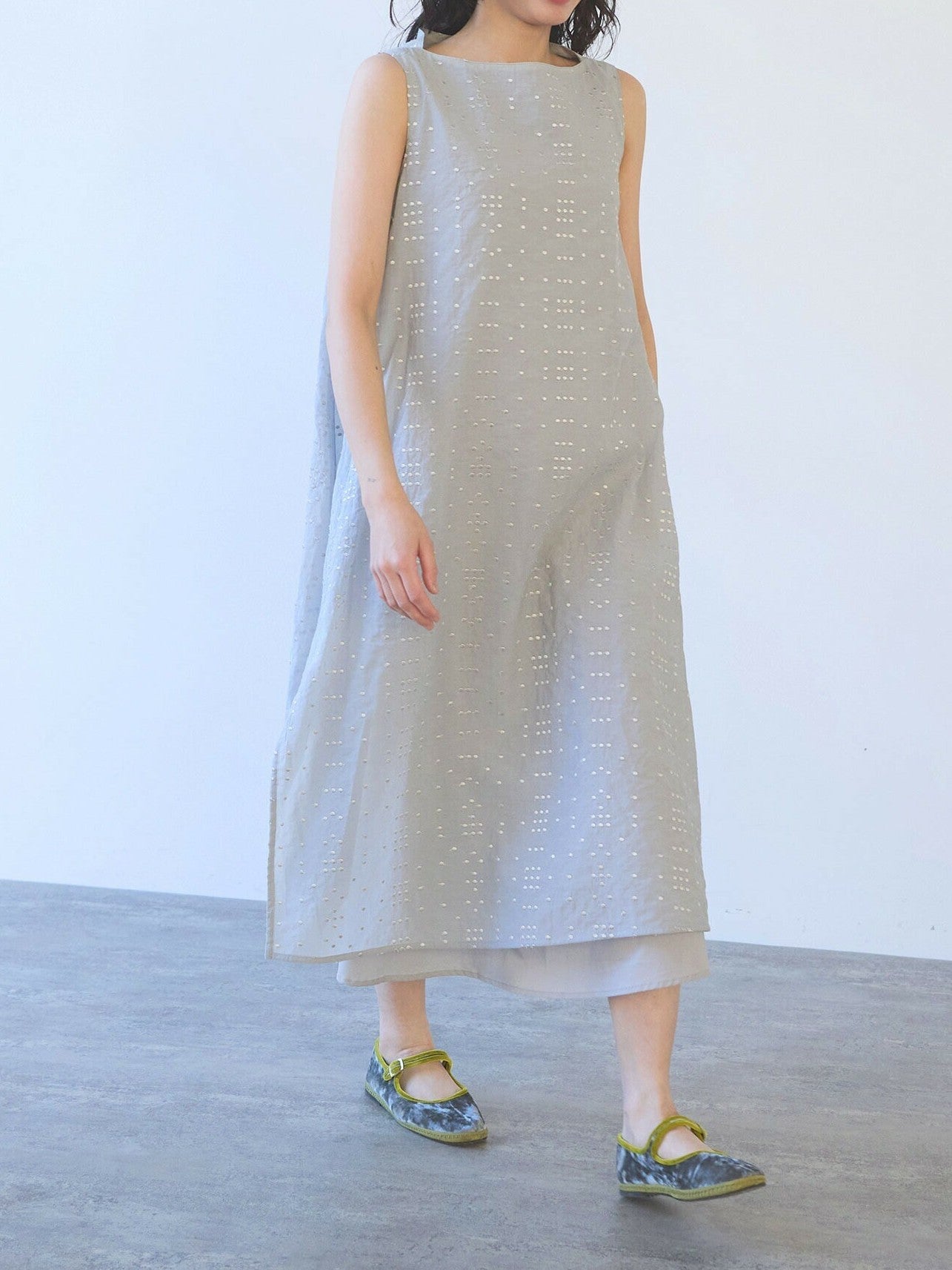 Cotton Nylon sheer memoly dot刺繍 layered ワンピース | yuni