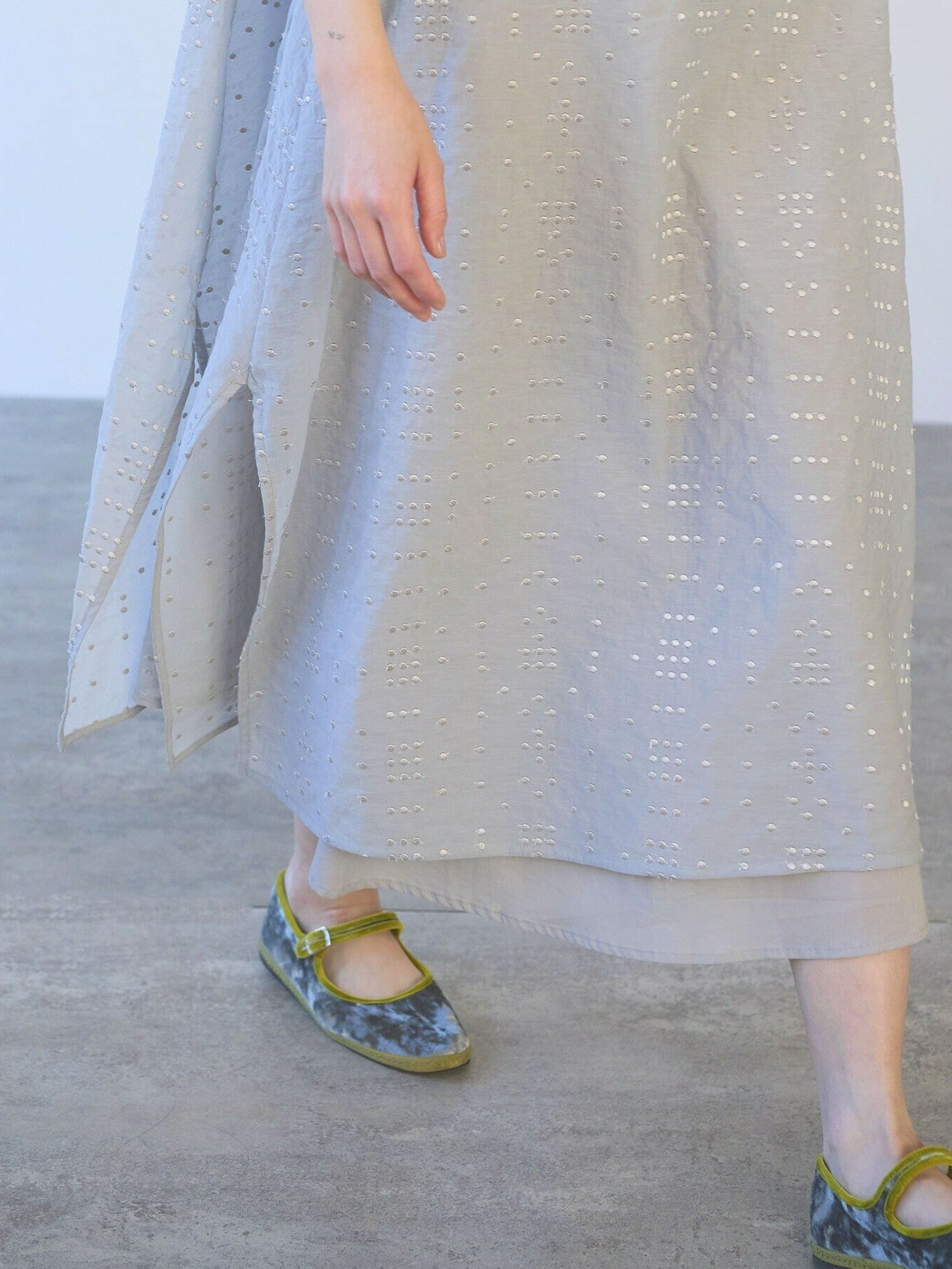 Cotton Nylon sheer memoly dot刺繍 layered ワンピース | yuni