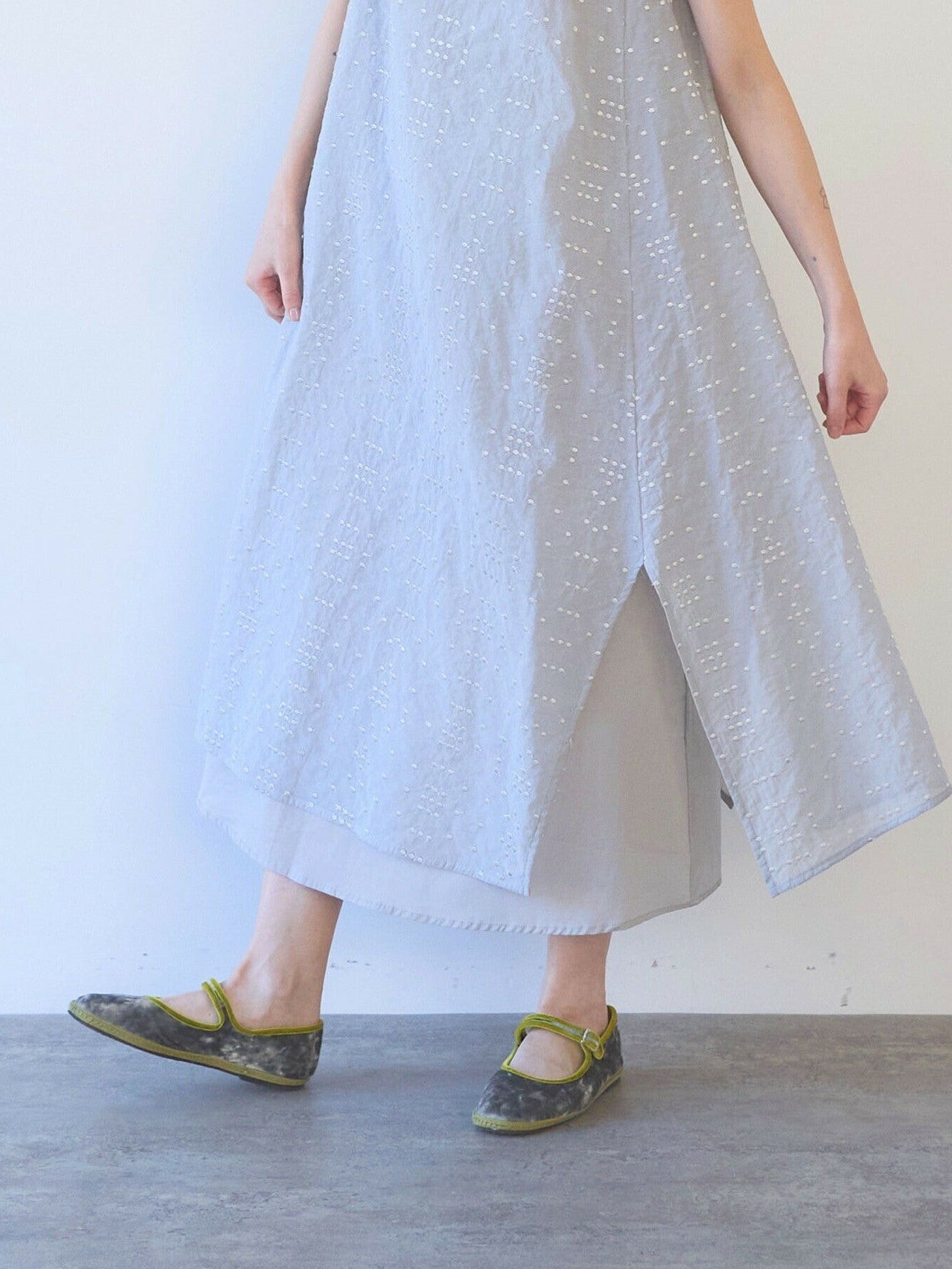 Cotton Nylon sheer memoly dot刺繍 layered ワンピース | yuni