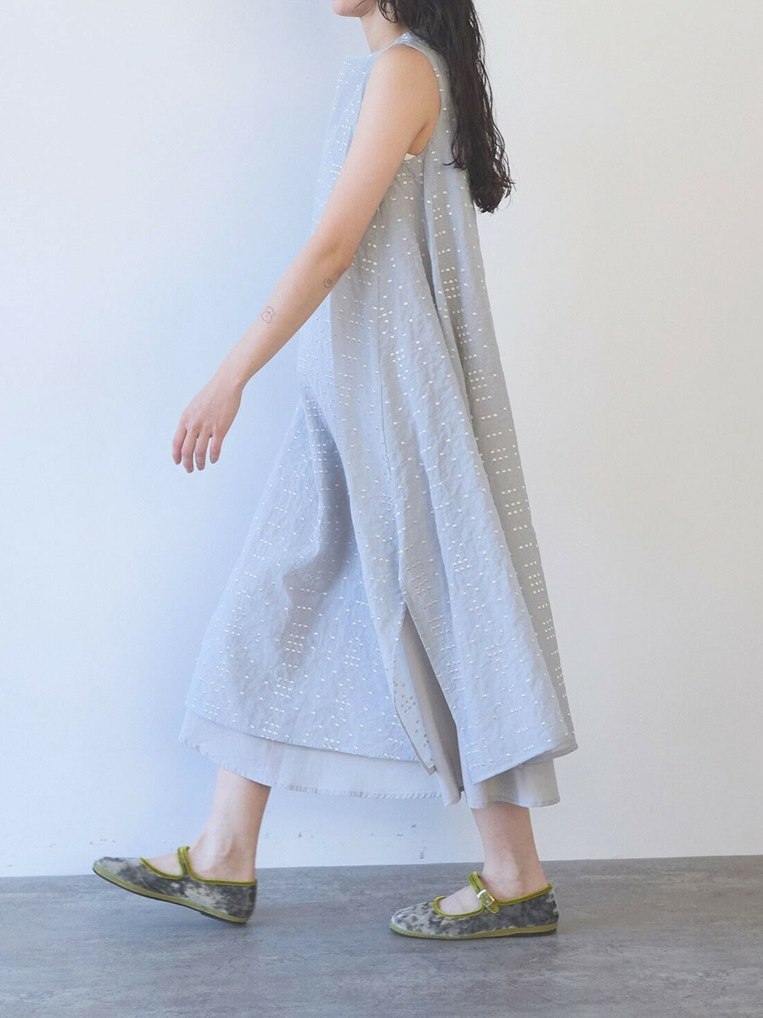 Cotton Nylon sheer memoly dot刺繍 layered ワンピース | yuni