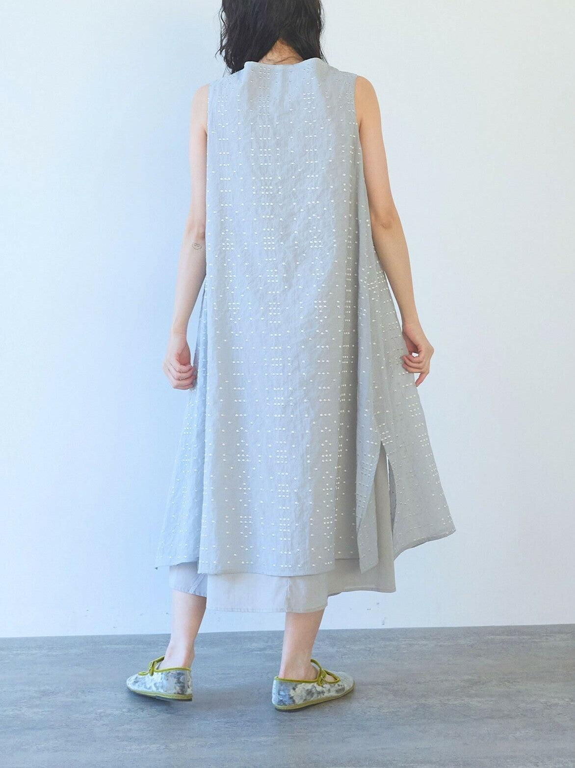 Cotton Nylon sheer memoly dot刺繍 layered ワンピース | yuni