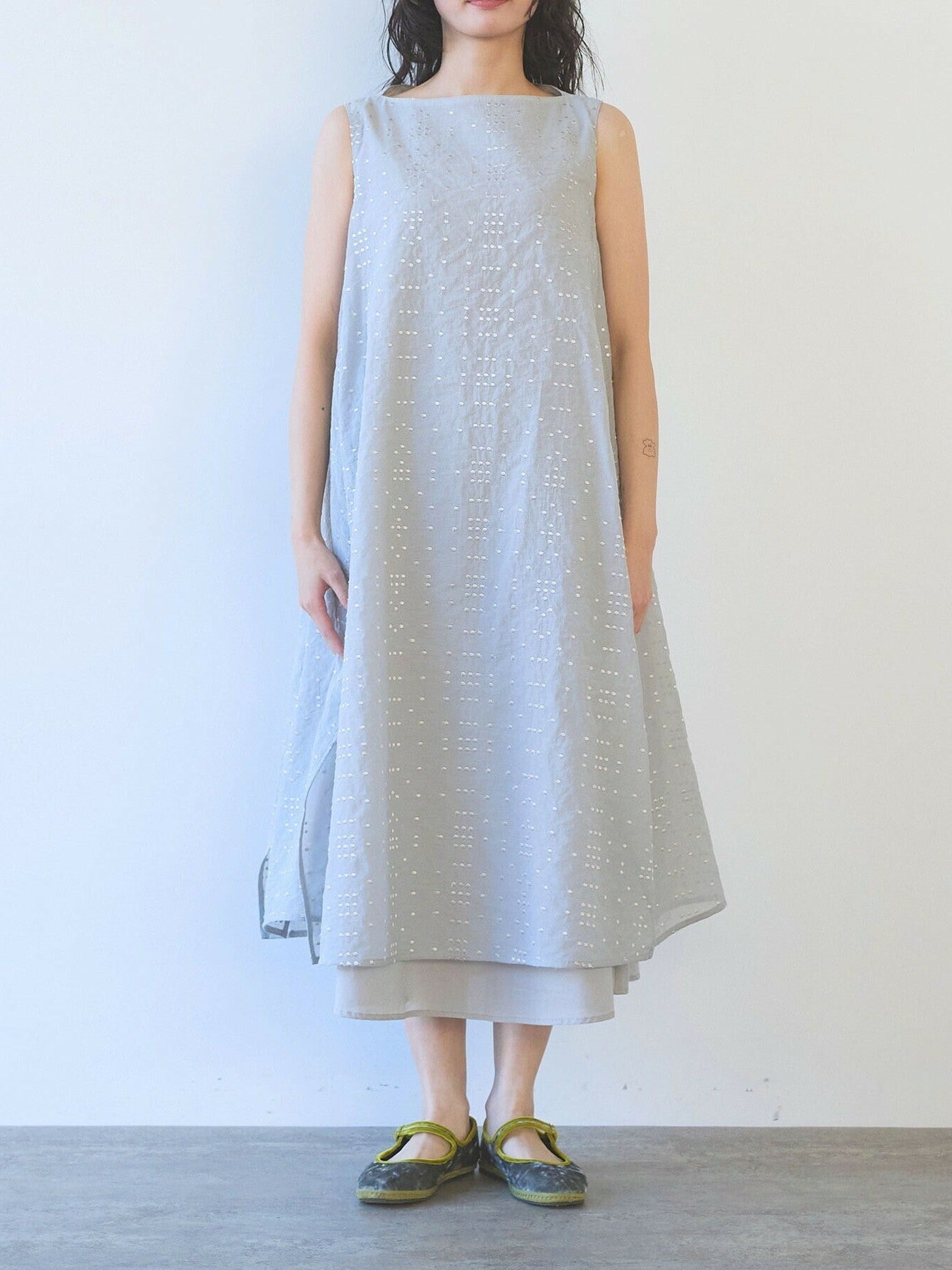 Cotton Nylon sheer memoly dot刺繍 layered ワンピース | yuni