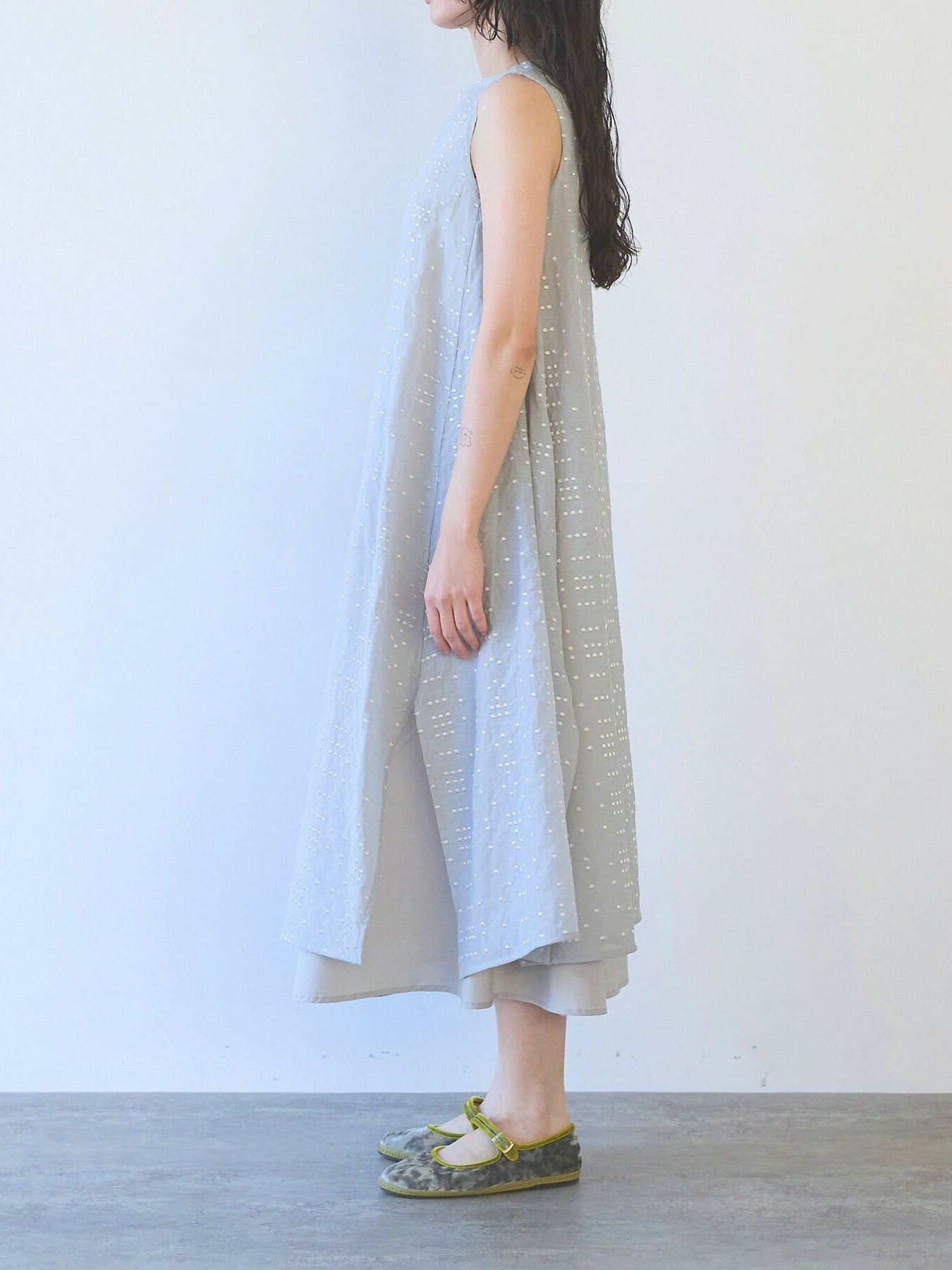 Cotton Nylon sheer memoly dot刺繍 layered ワンピース | yuni