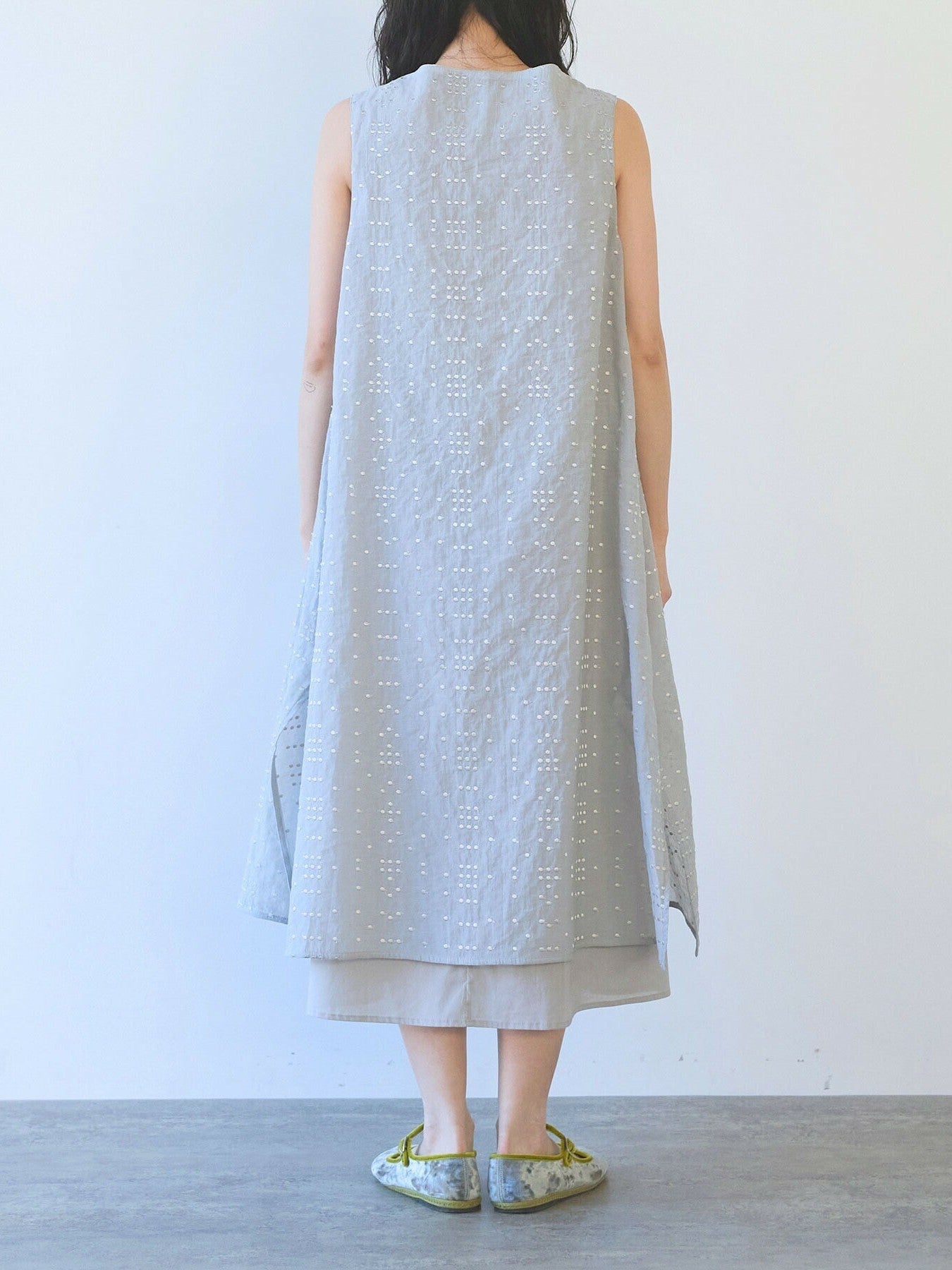 Cotton Nylon sheer memoly dot刺繍 layered ワンピース | yuni