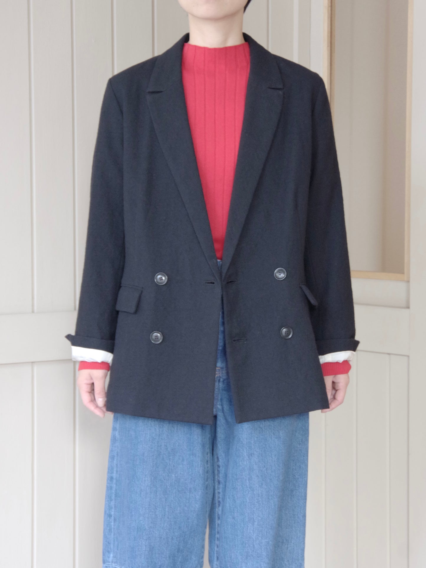 強縮ウールテーラードダブルジャケット | iki
