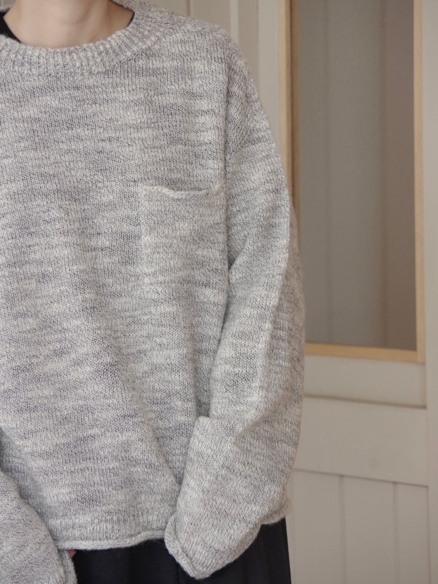 ランダムスラブウール 5Gホールガーメントシンプルポケットプルオーバー | Hands of creation