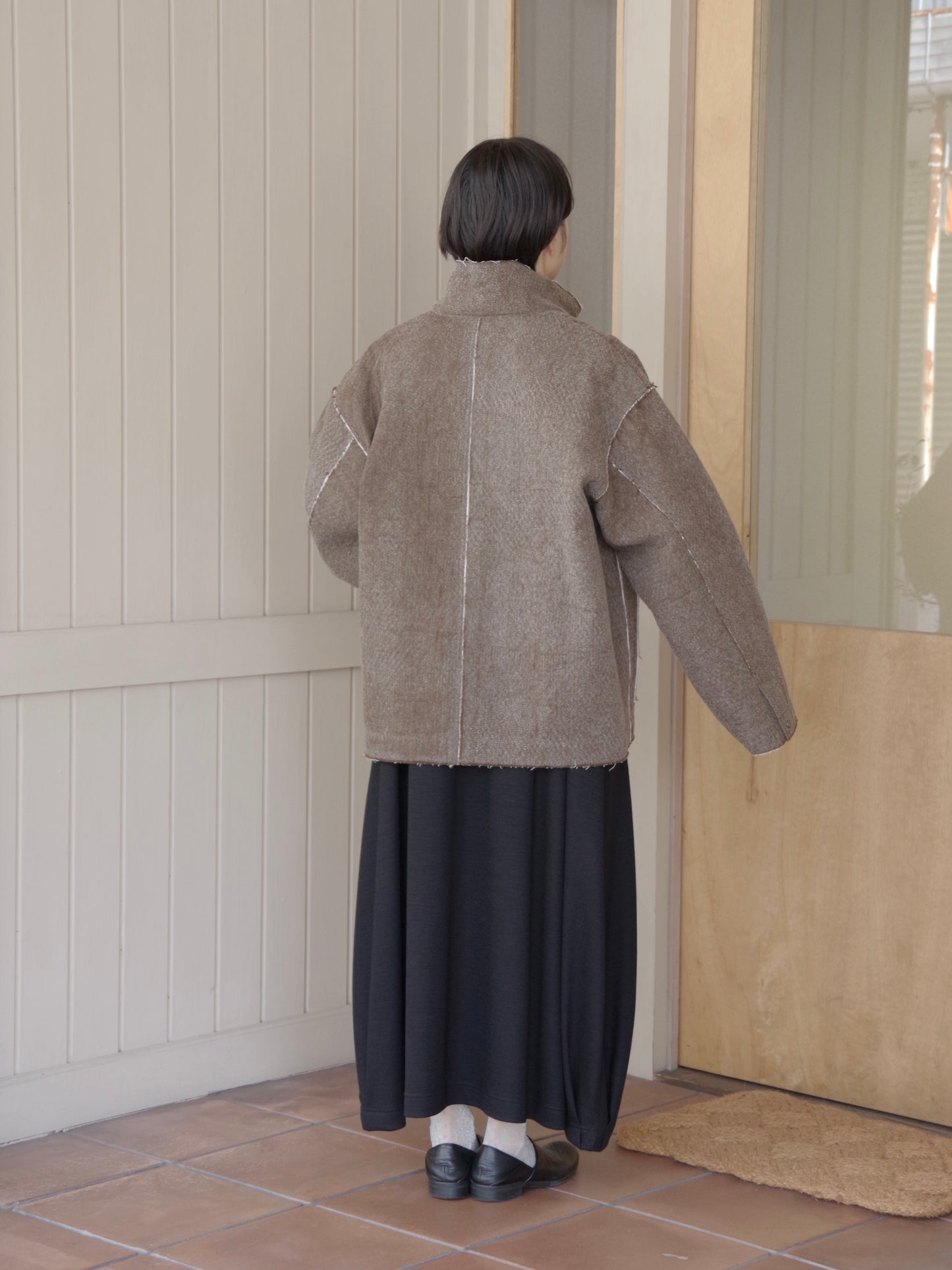 denim / fleece needle punch over jacket | qiri