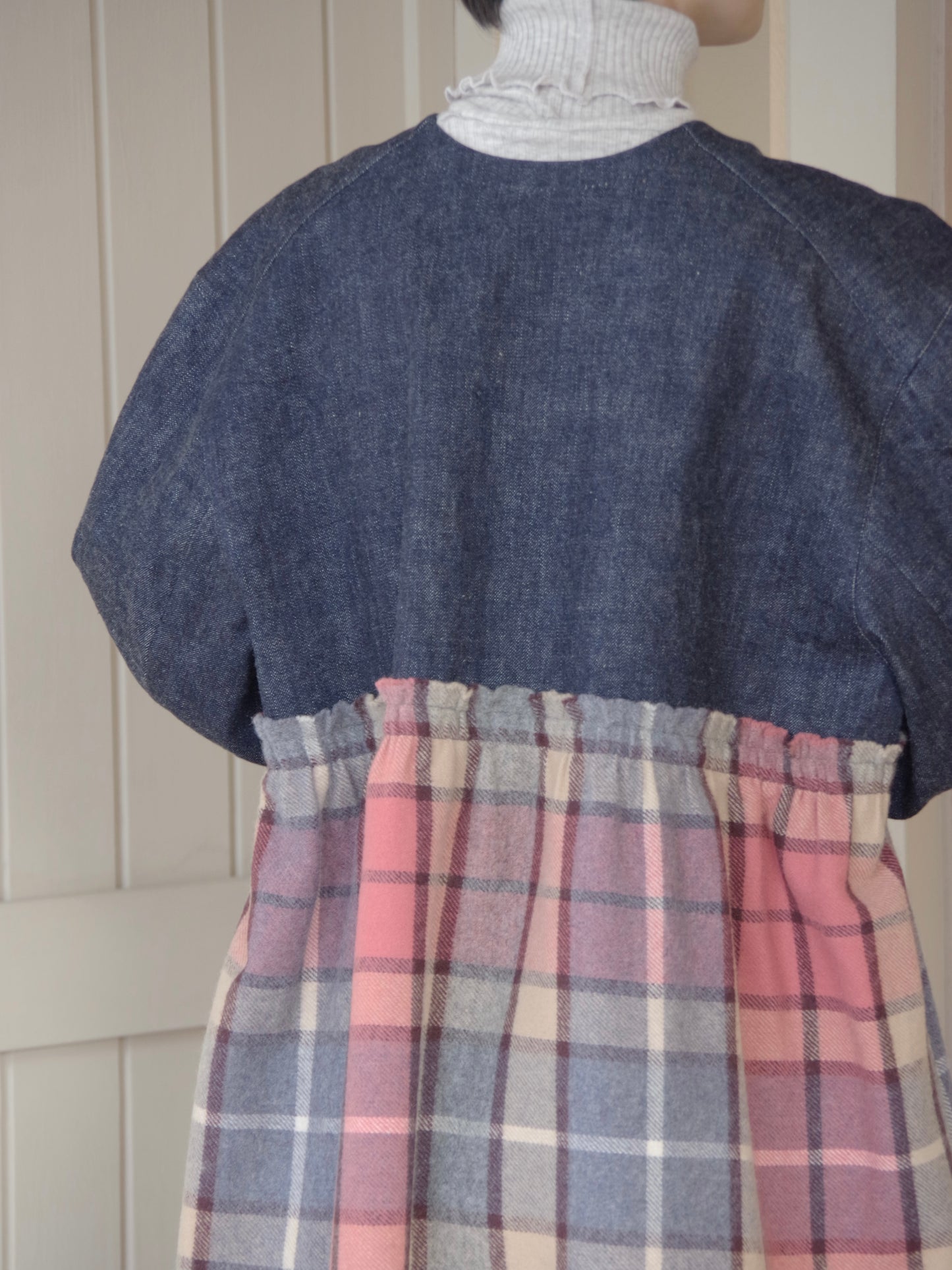 デニム×ストール切り替えコート　MO-25-CO-005