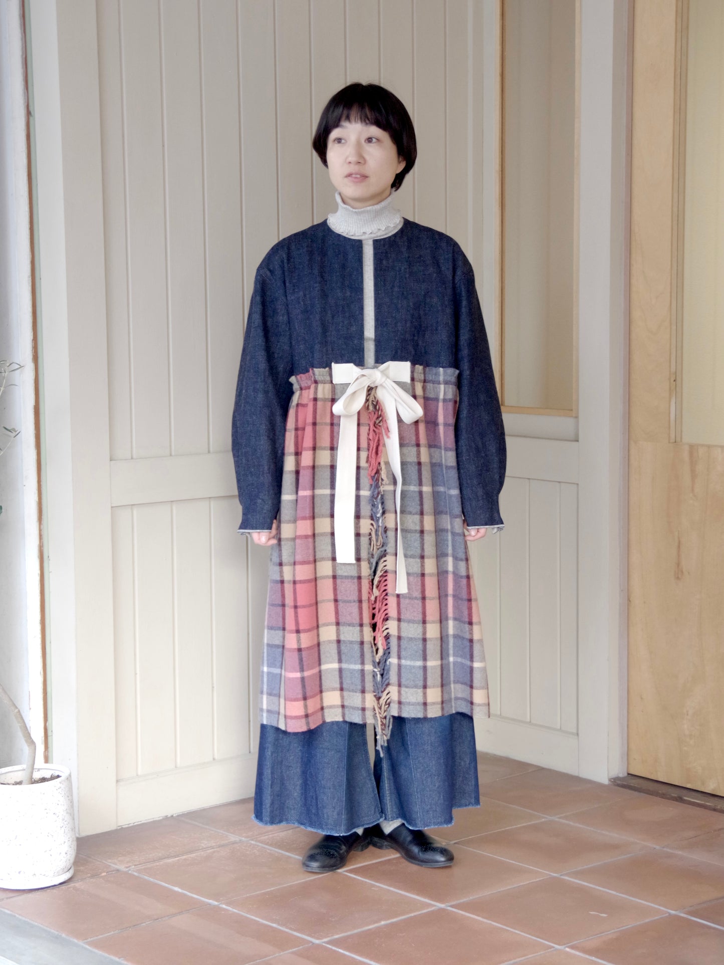 デニム×ストール切り替えコート　MO-25-CO-005