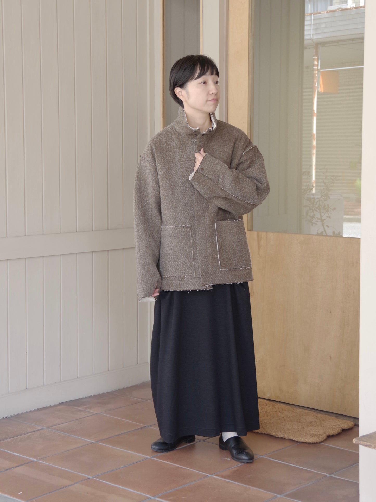 denim / fleece needle punch over jacket | qiri