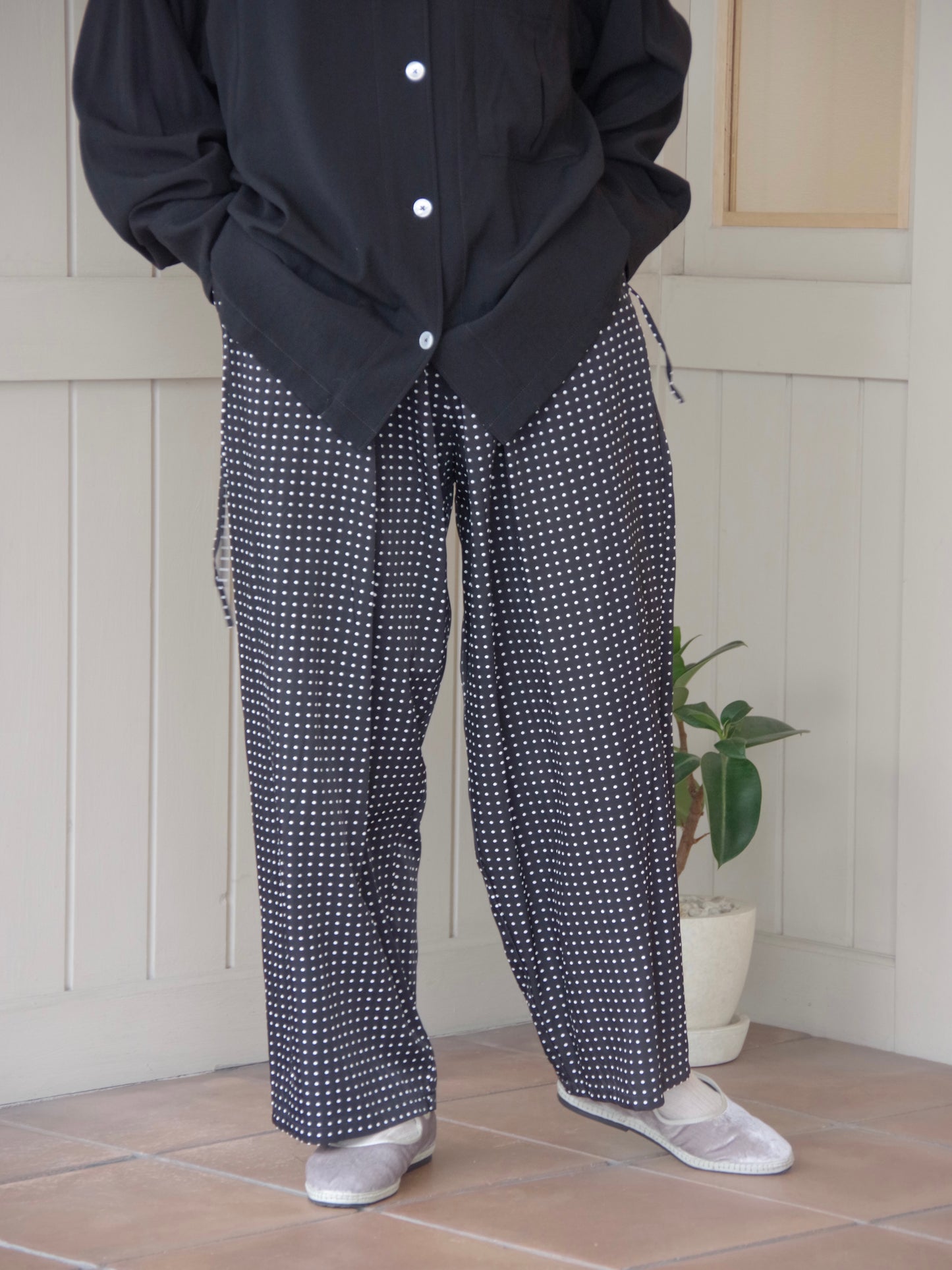 レーヨン/コットン Cu twill dot print drawstrings パンツ | yuni