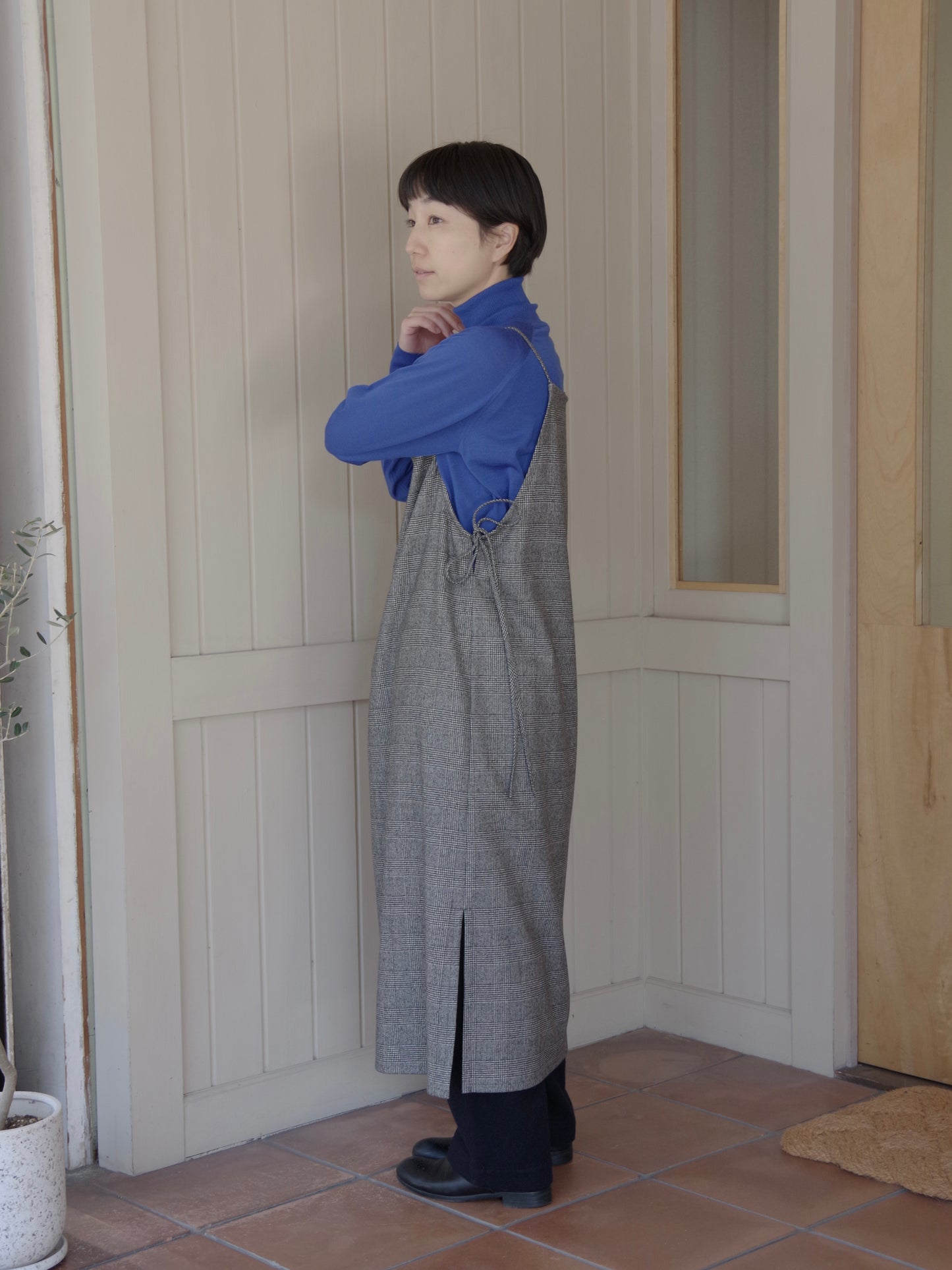 washable wool check drawstring ワンピース | yuni