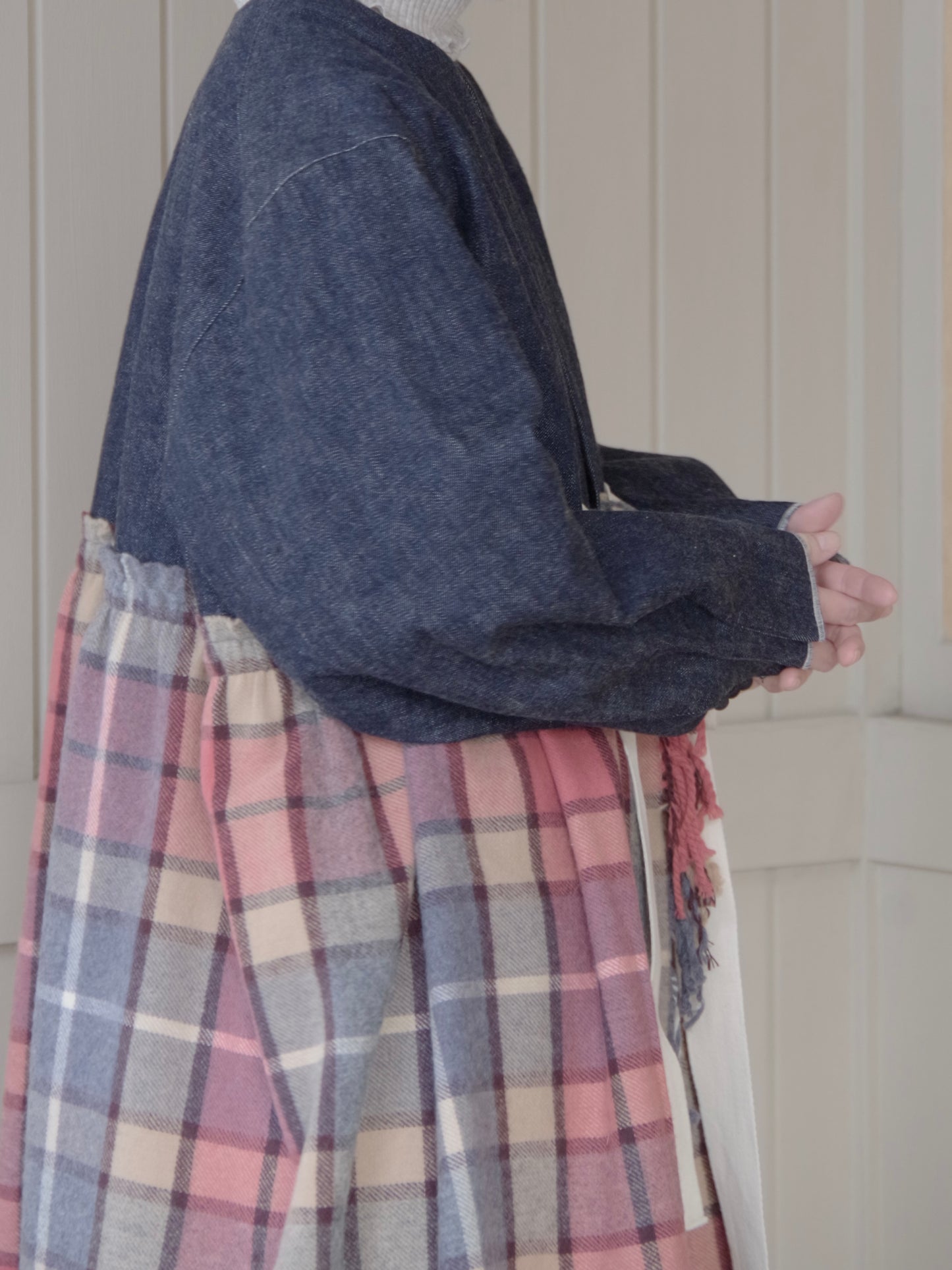 デニム×ストール切り替えコート　MO-25-CO-005