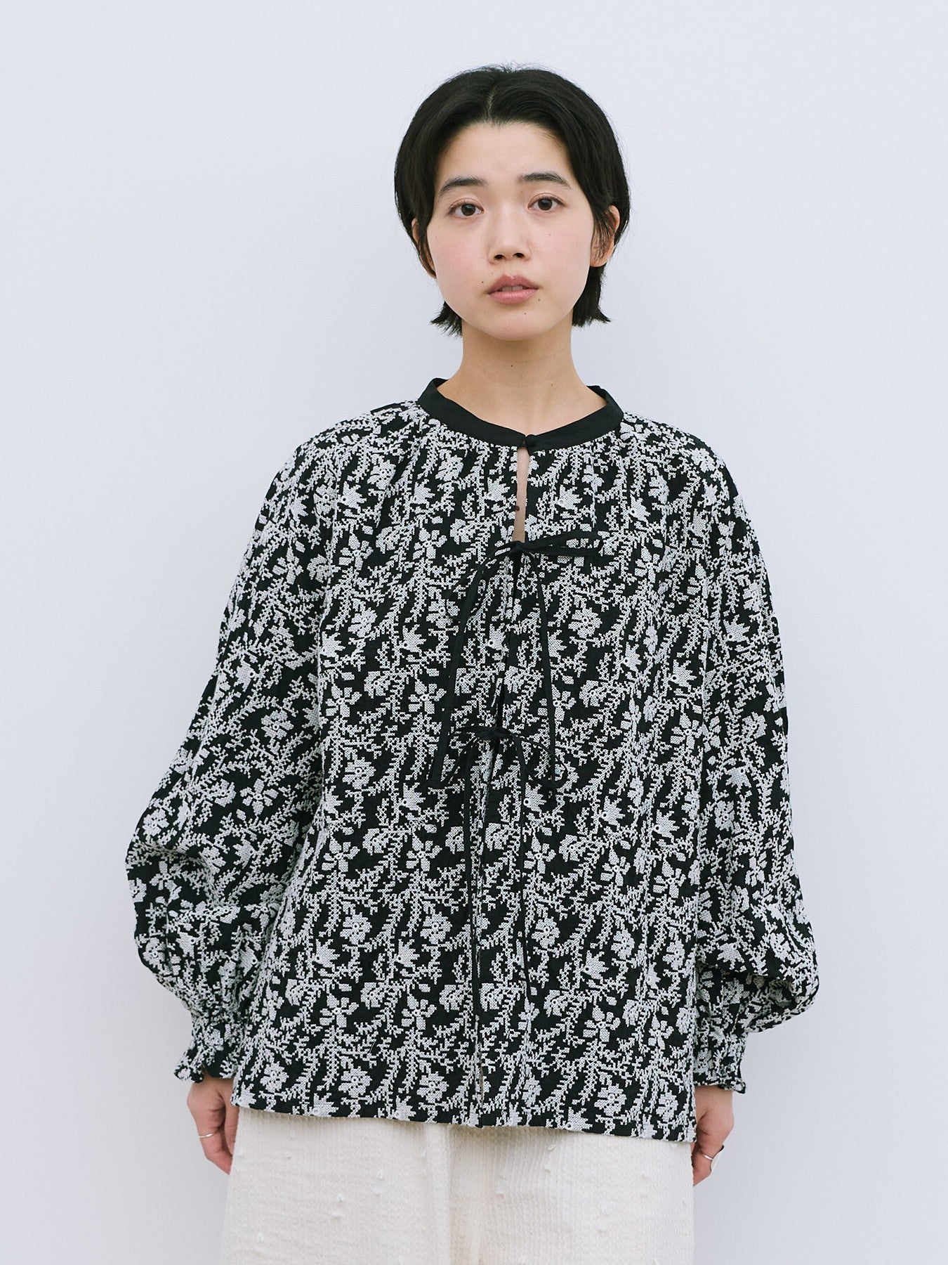 garden embroidery gather スリーブブラウス | qiri